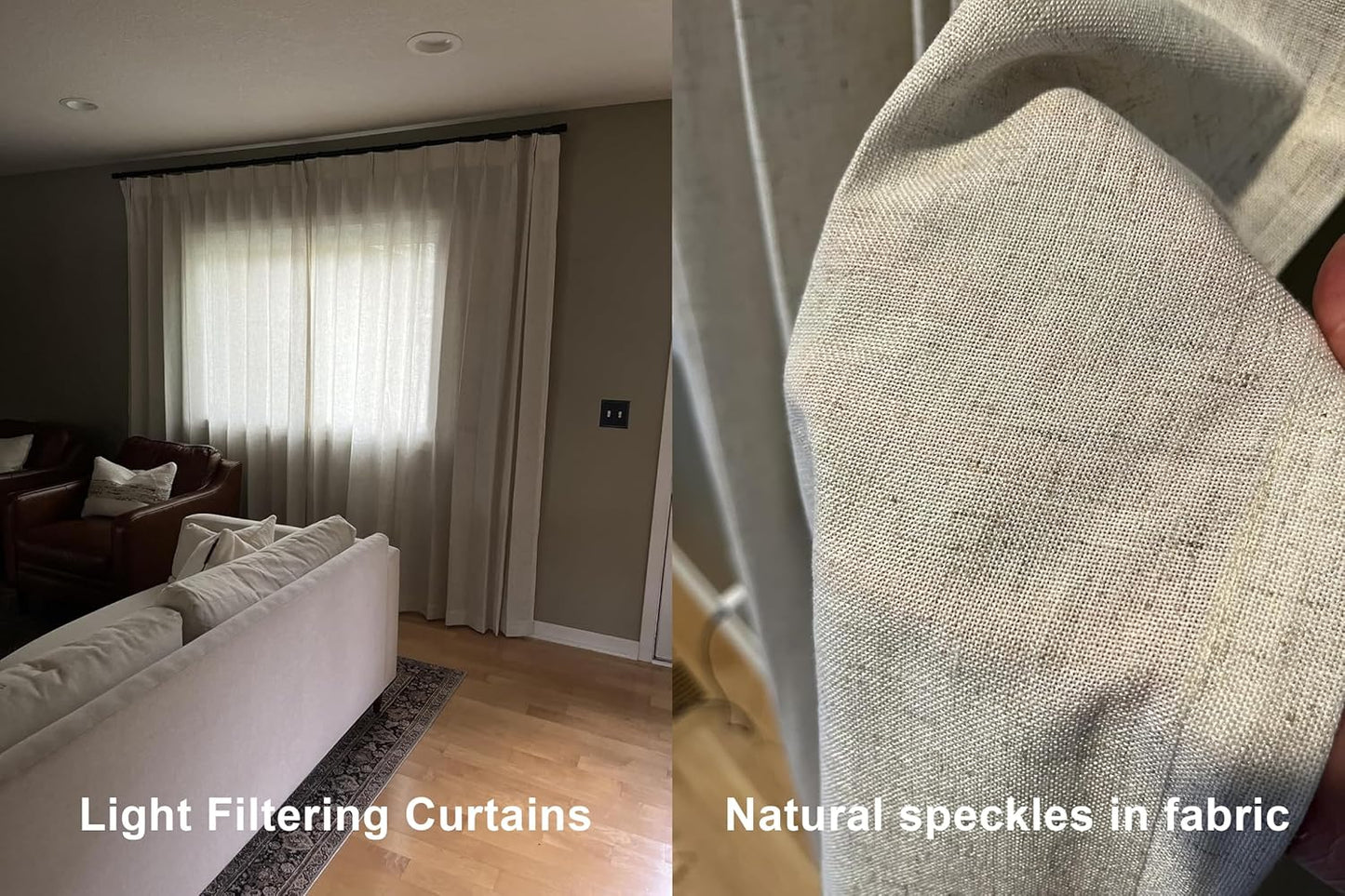 Vision Home Natural Pinch Pleated Semi Sheer Curtains Textured Linen Blended Light Filtering Window Curtains for Living Room Bedroom Pinch Pleat Drapes with Hooks 2 Panels 42" Wx63 L