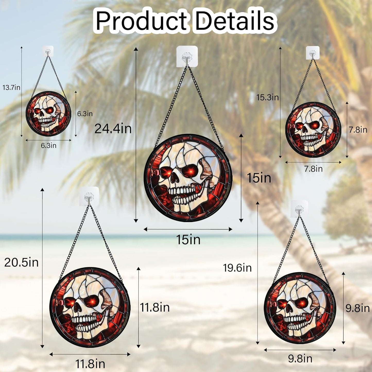 Stained Glass Window Hanging - Halloween Decorations White Skeleton Suncatcher for Doors Garden Indoor Spooky Funny Red Sun Catchers Gothic Decor Horror Gifts for Women Men Friend 15 in