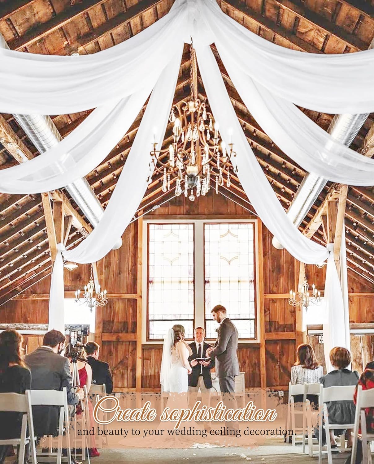 6 Panels White Ceiling Drapes 5ftx15ft Wedding Ceiling Drapes Chiffon Fabric Arch Draping Sheer Curtains Soft Drapery Draping Wedding Ceiling Decorations for Party Ceremony Stage Swag