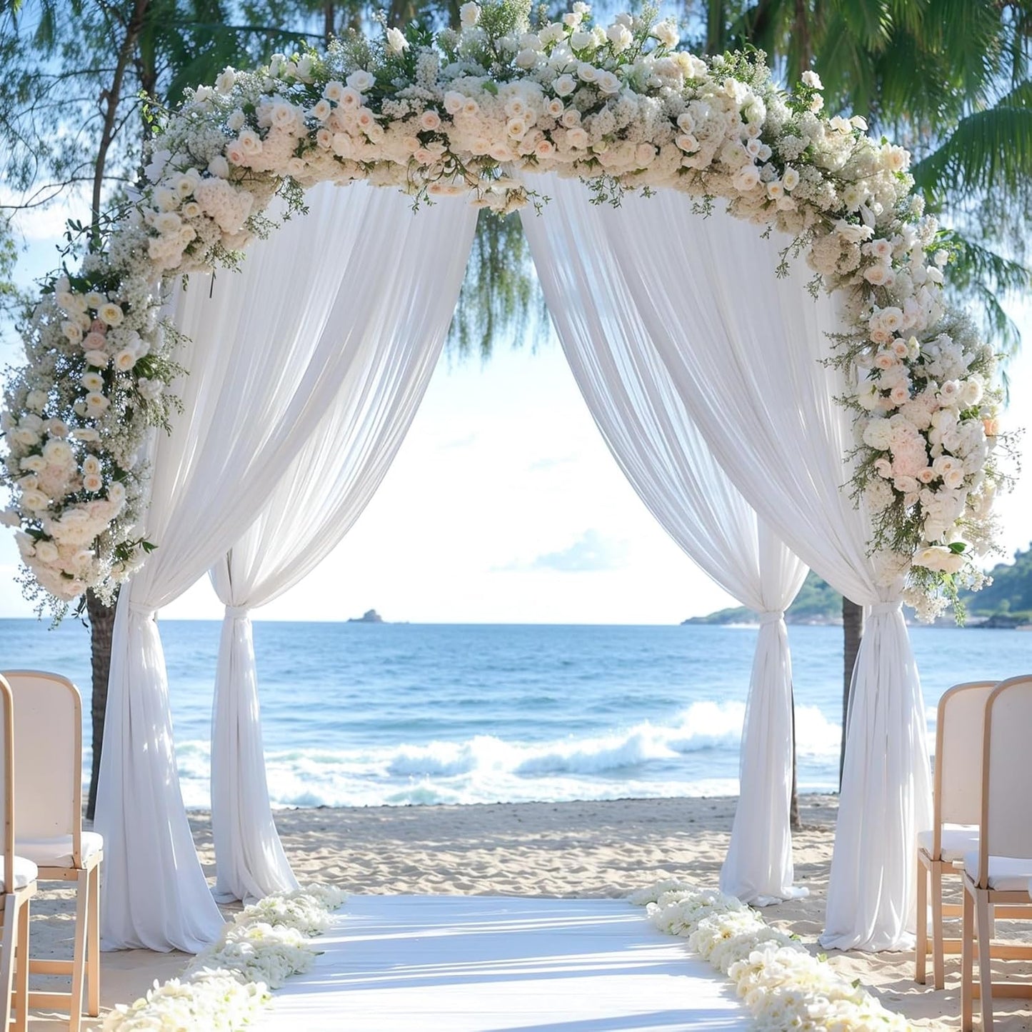 Wedding Arch Draping Fabric,2 Panel 28" x 19Ft White Arch Drapery Sheer Backdrop Curtain for Wedding Ceremony Party Ceiling Decor