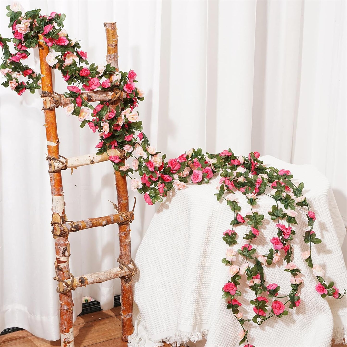 5 Pcs 41FT Flower Garland, Artificial Rose Garland Flowers Plants Fake Flower Hanging Rose Ivy, Birthday Party Valentine's Day Wedding Wall Arch Decor(Pink)