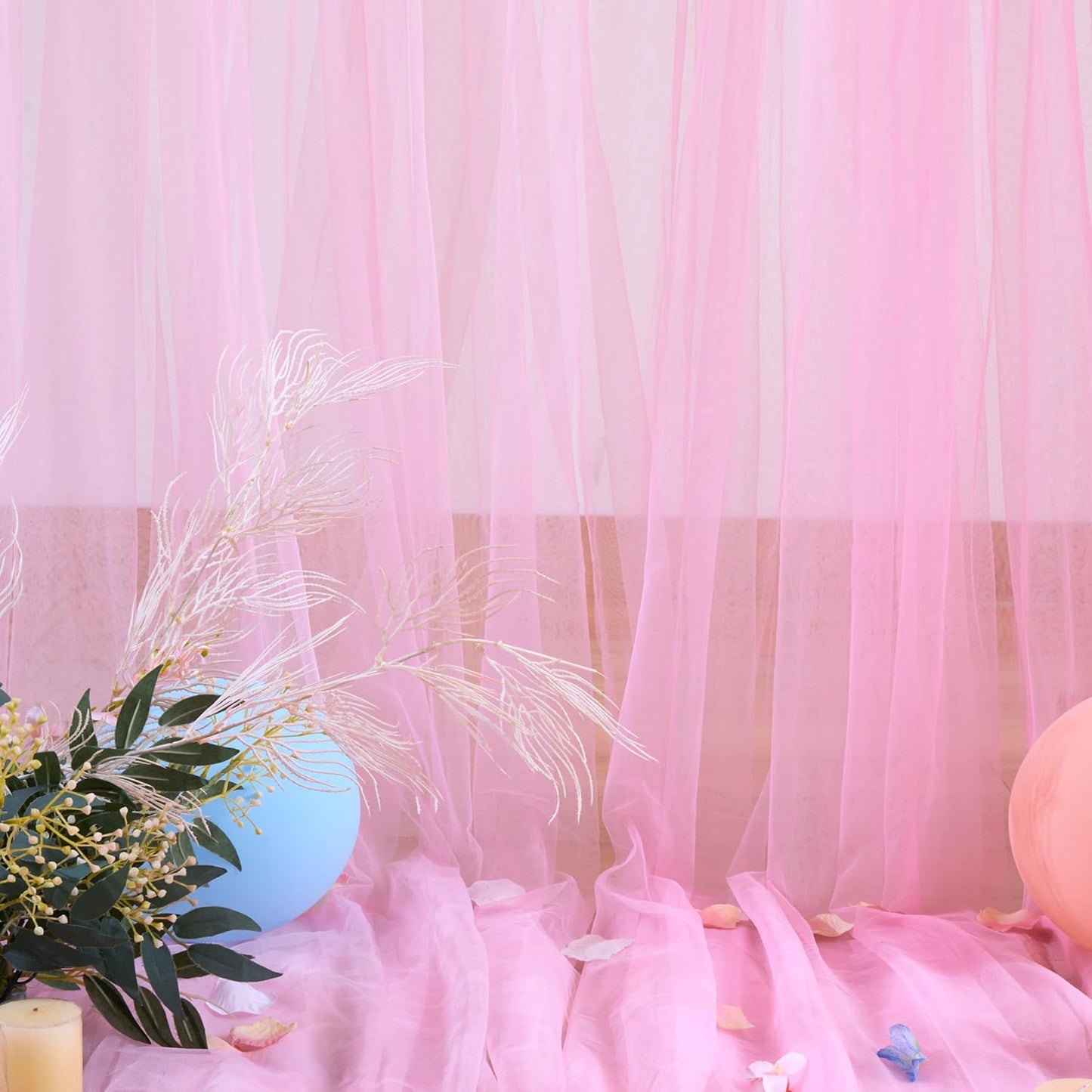 Pink Sheer Backdrop Curtains for Girls Baby Shower Gender Reveal Birthday Party 10ft × 10ft Pink Tulle Backdrop Drapes Panels for Parties Photoshoot Background Decorations 2 Panels 5ft X 10 ft
