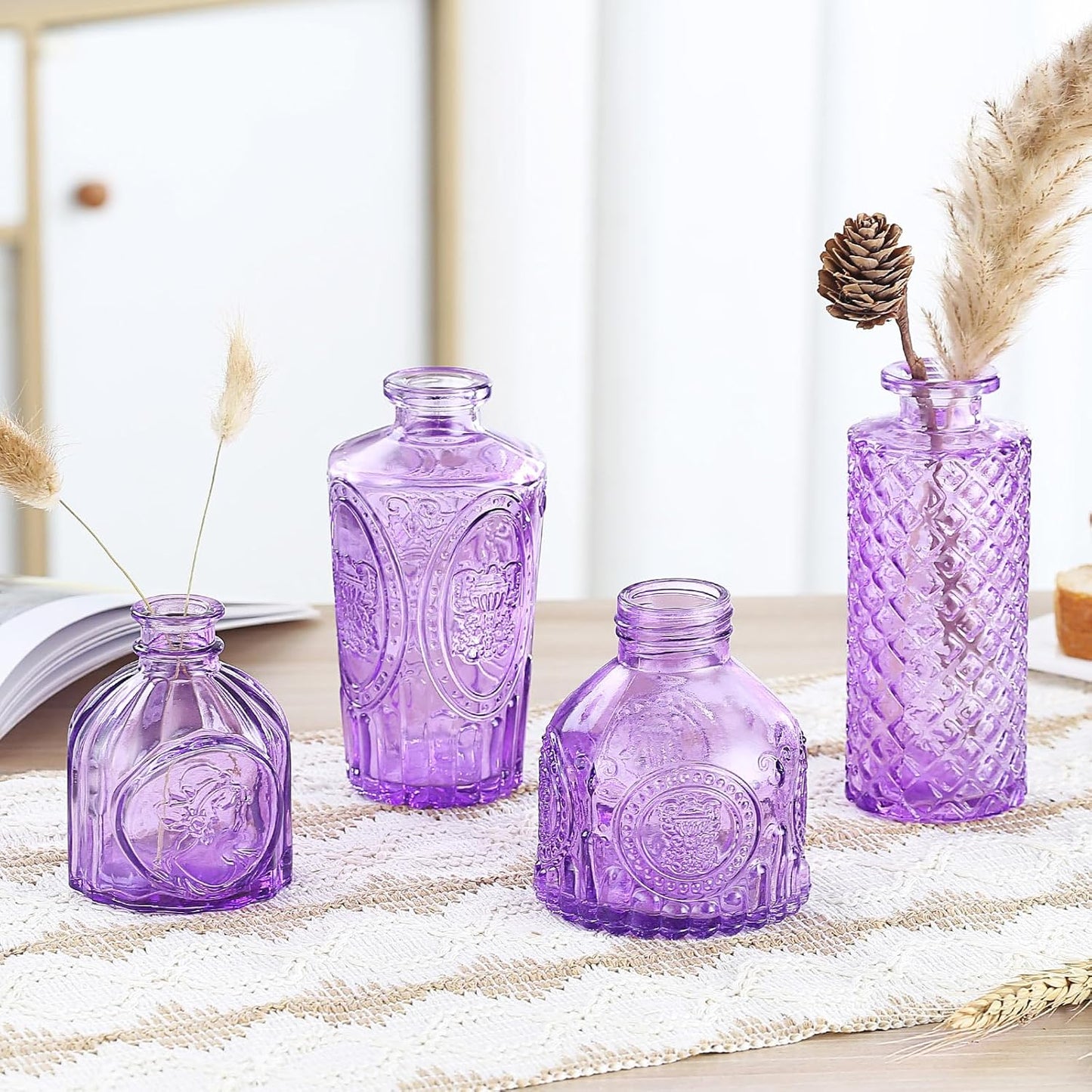 Bud Vases for Centerpieces Wedding,Flower Vases in Bulk for Rustic Home Decor,Small Vases for Wedding,Mother's Day,Graduation,Christmas,Birthday Party,Valentine's Day(Purple,15 Pcs)