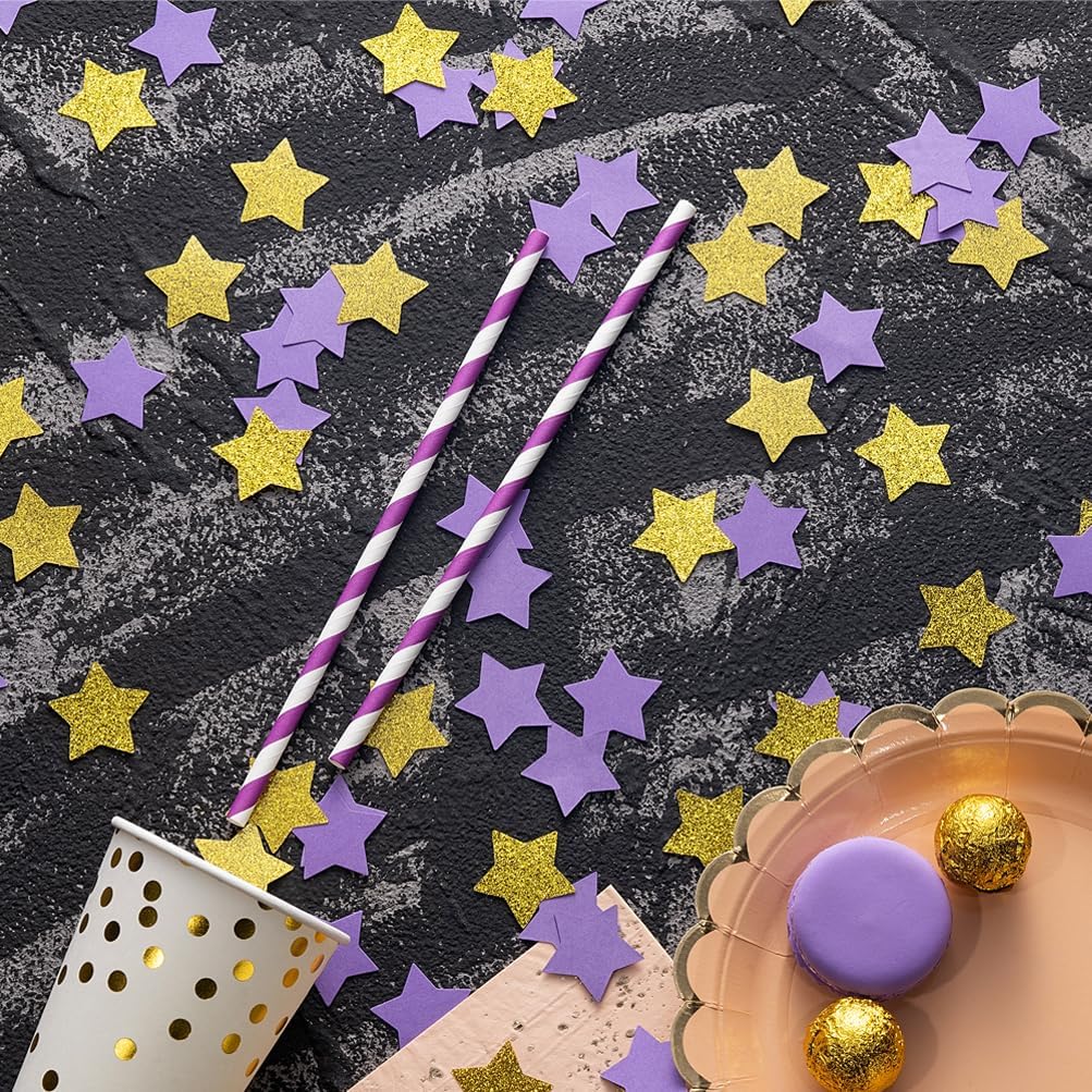 Gold and Purple Star Confetti Table Decoration for Graduation Birthday Retirement Wedding Pride Theme Party,1.2 inch in Diameter,200 Counts