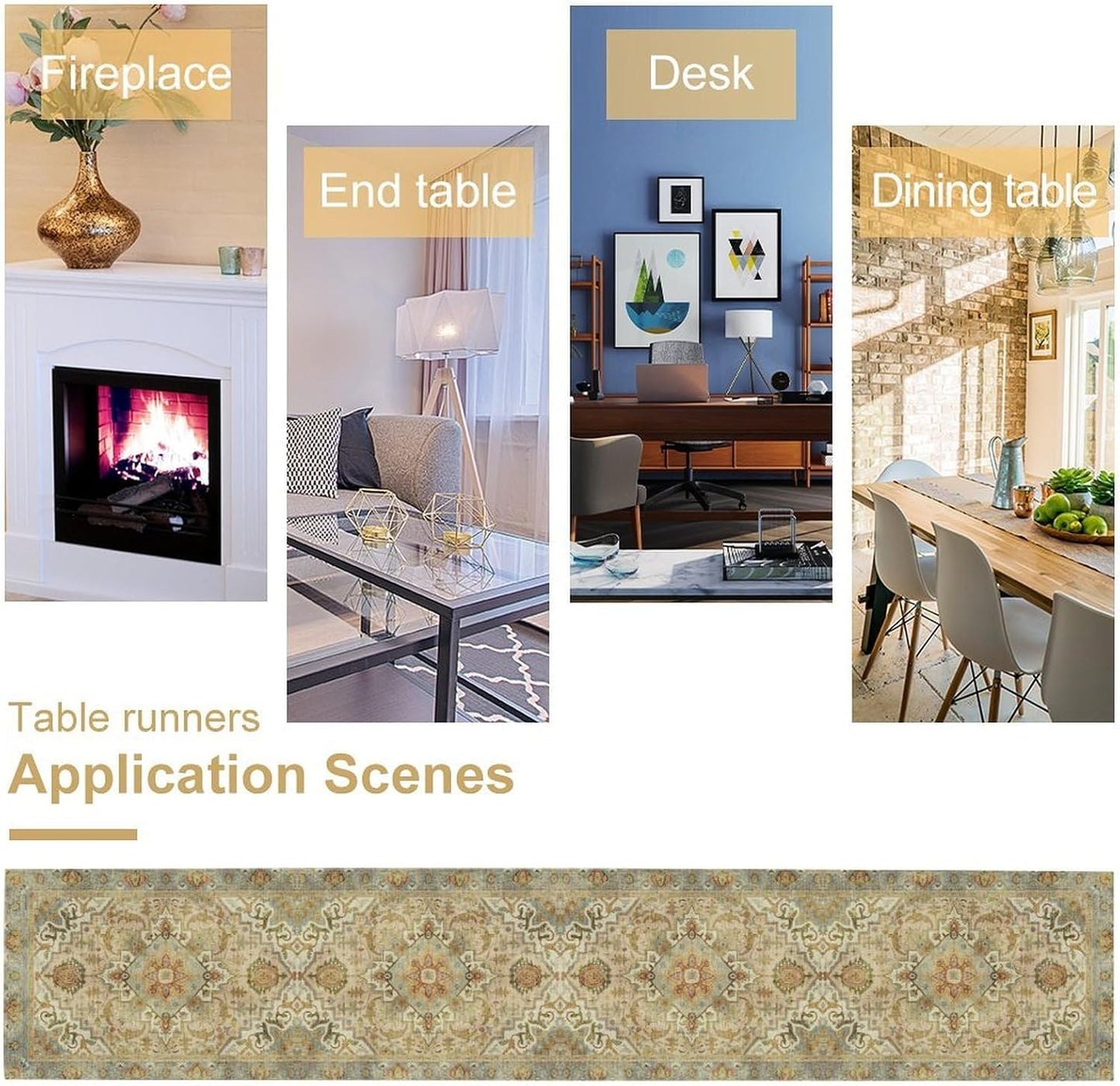 Vintage Boho Floral Table Runner, Rustic Old Farmhouse Yellow Retro Flower Pattern for Home Kitchen Table Decor Dining Coffee Room Party Decor 13x90in