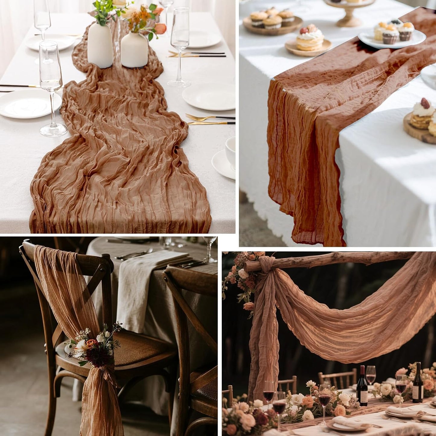 2 Pcs Terracotta Cheesecloth Table Runner - 120 inch 10FT Boho Rustic Gauze Cheese Cloth Table Runner Decor for Spring Summer Party Wedding Birthday Baby Bridal Shower Home