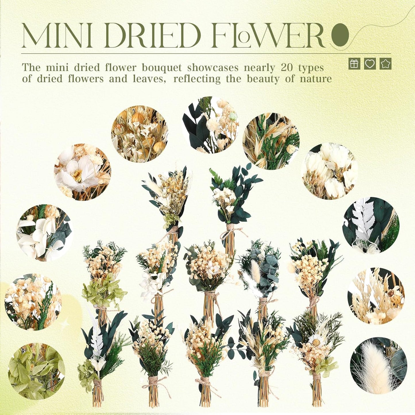 Layhit 12 Pack Boho Dried Flower Bouquet Mini Wedding Handmade Dry Flowers Decor for Vase Crafts DIY Photo Boutonniere for Men Floral Plant for Bridesmaid Gift Birthday Decor