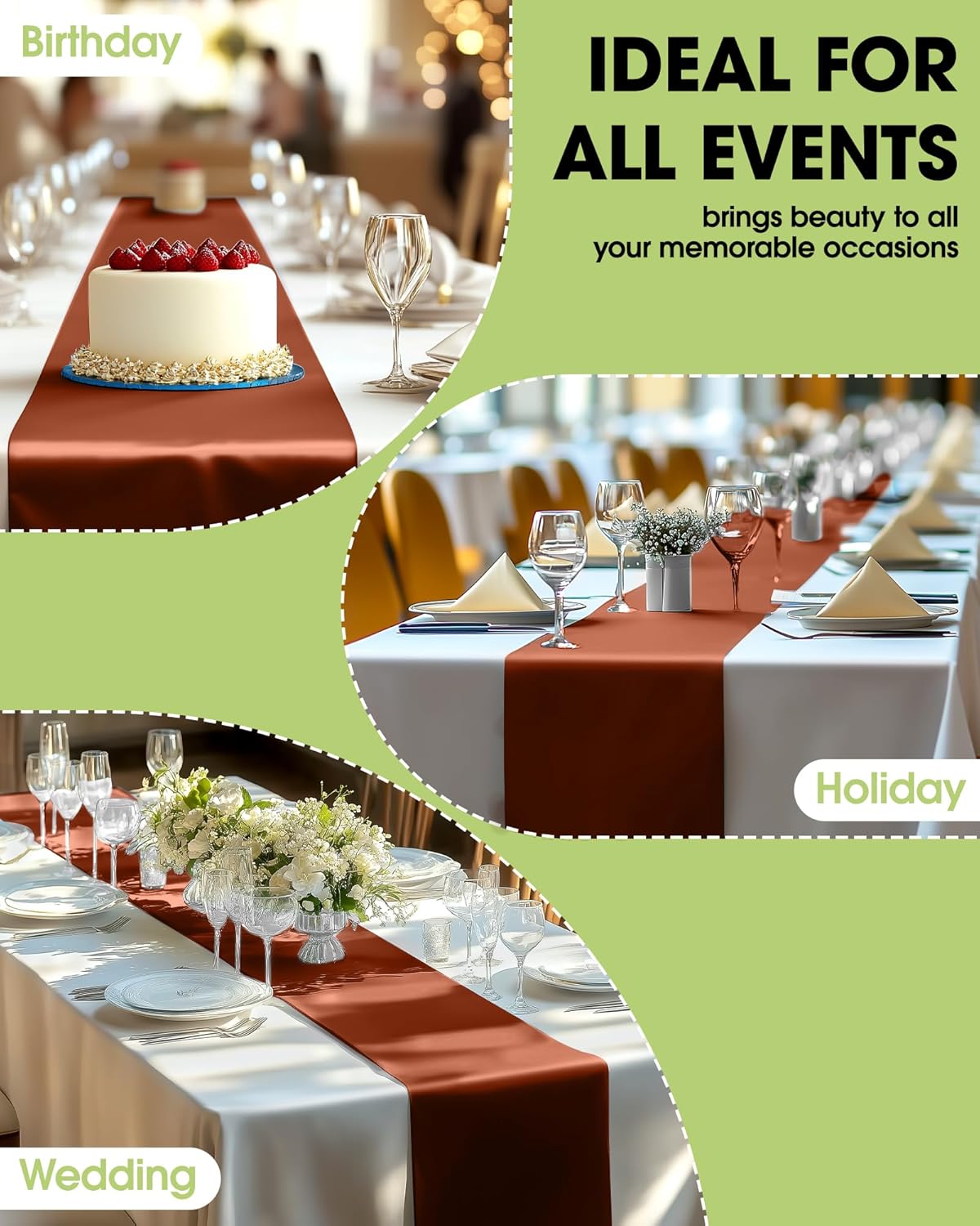 Pureegg Terracotta Plastic Table Runners - 10 Pack, 14'' x 108'', Water Resistant & Disposable Centerpiece Decorations for Table Cloth, Wedding, Birthday, Holiday, Baby Shower, Party, Home Decor