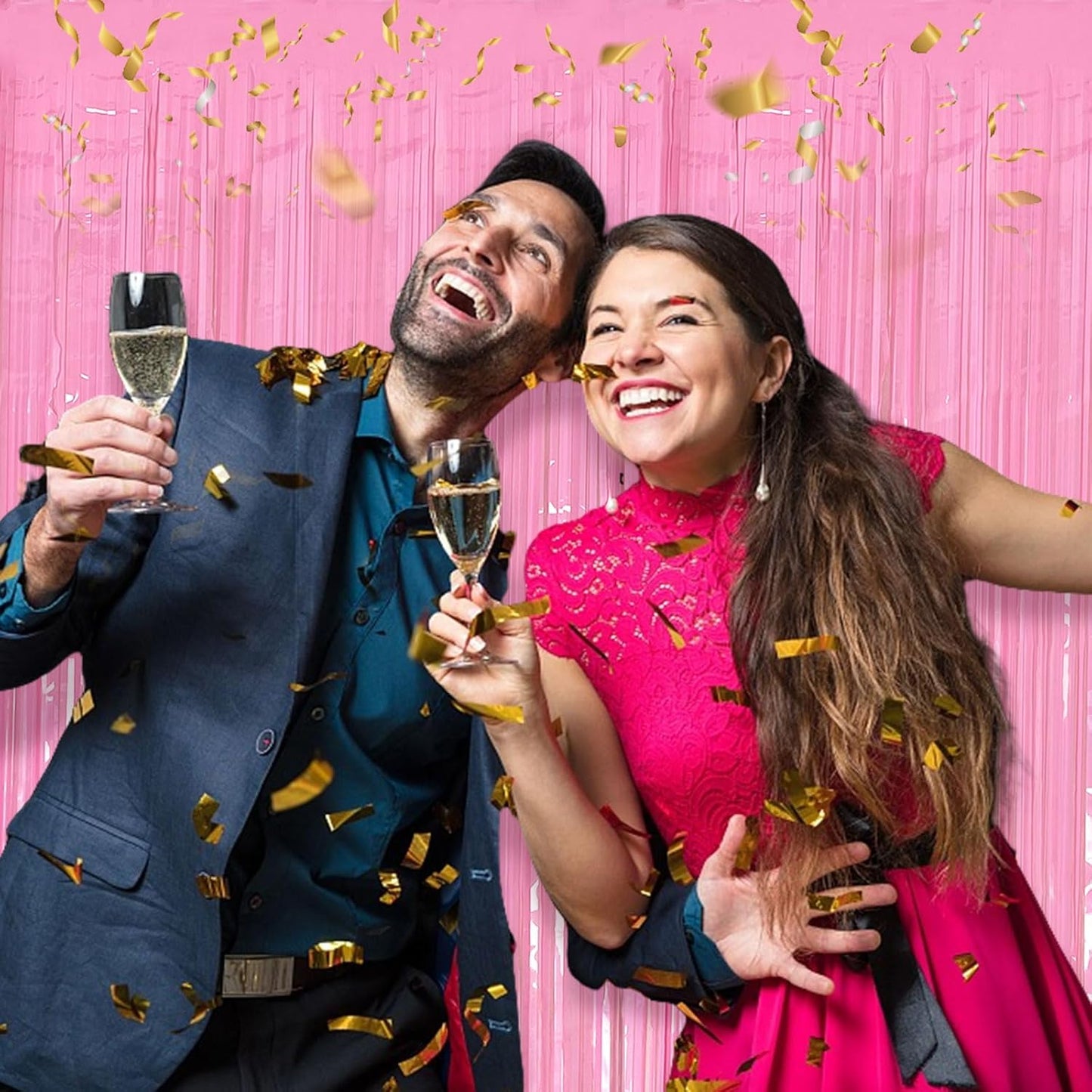 20 Pack Foil Curtain Pink Backdrop Streamers Metallic Tinsel Fringe Curtains Photo Booth Props for Birthday Wedding Engagement Bachelorette Christmas Holiday Celebration Party Decorations