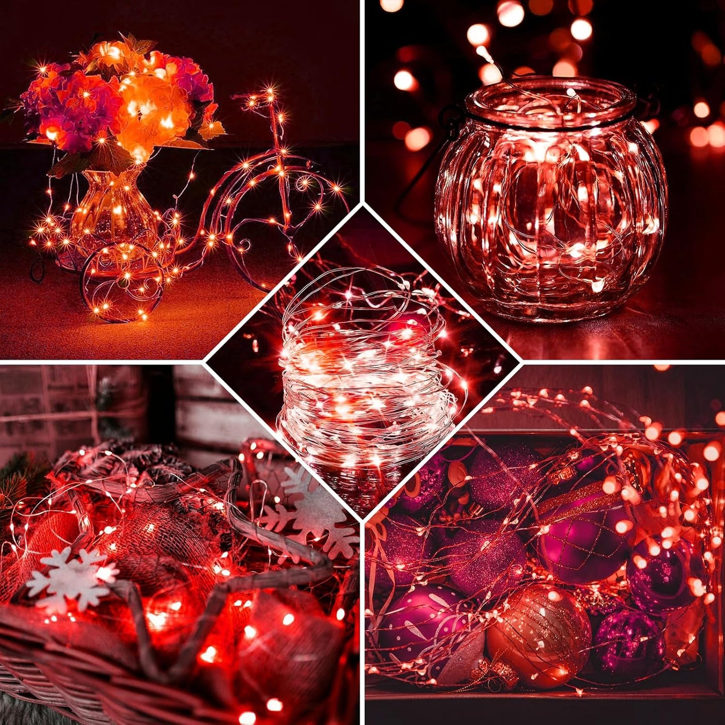 100 Pack Red Fairy Lights 7Ft 20 LED Twinkle String Lights 3 Modes Battery Operated Waterproof Firefly Starry for Mason Jar Party Wedding Christmas Valentines Day Table Centerpieces