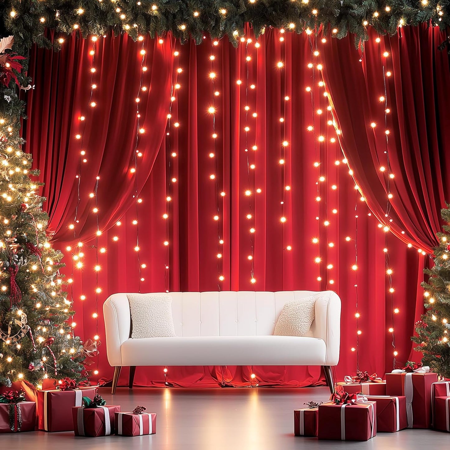 30ftx12ft Wrinkle Free Red Backdrop Curtain, 6 Panels 12FT Height Red Wedding Backdrop Drapes, Silky Polyester Back Drop Cloth for Birthday Photography Background Party Backdrop Draping