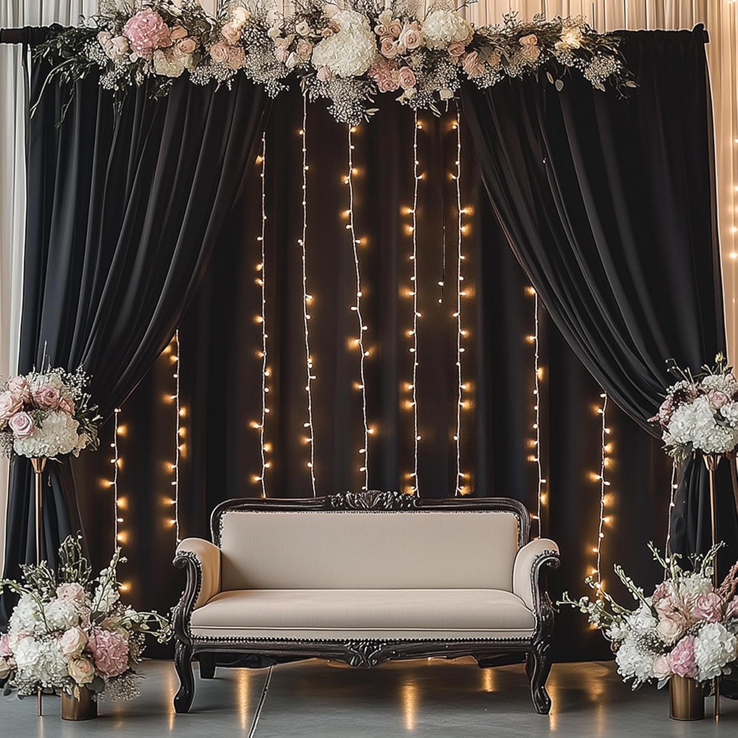 30ftx15ft Wrinkle Free Black Backdrop Curtain, 6 Panels 15FT Height Black Wedding Backdrop Drapes, Silky Polyester Back Drop Cloth for Birthday Photography Background Party Backdrop Draping