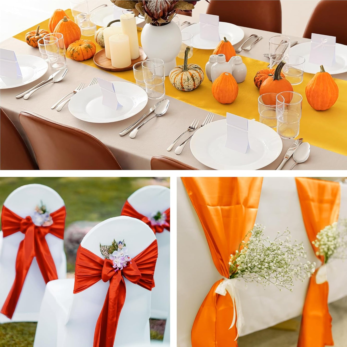 Aneco 12 Pack Satin Table Runner 12 x 108 Inch Fall Autumn Long Wedding Satin Silk Table Runner for Thanksgiving Halloween Party Decoration Wedding Banquet Graduations Birthday