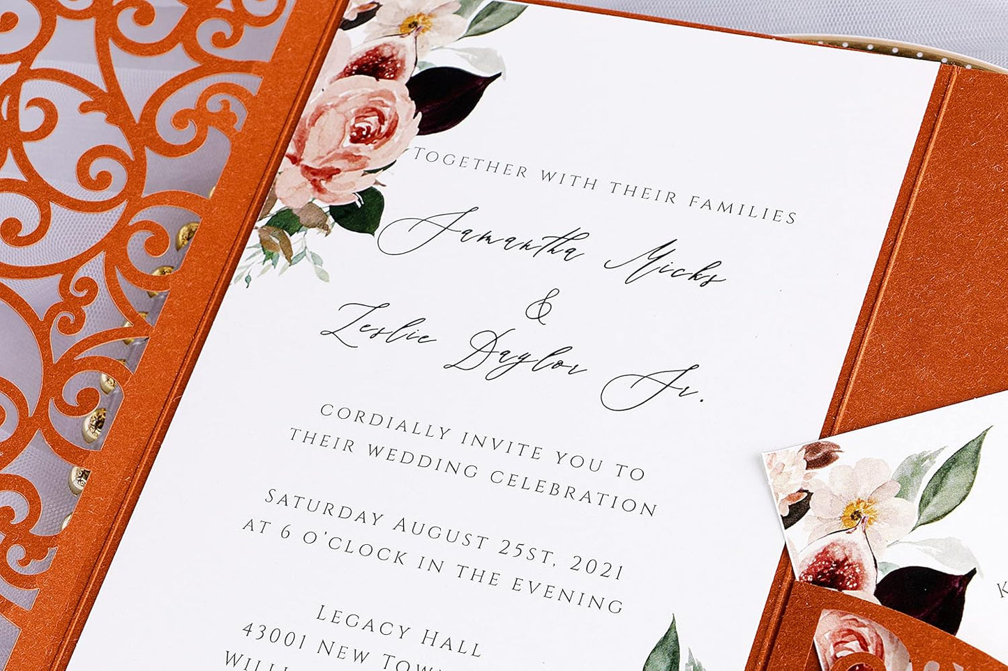 PONATIA 20 PCS Laser Cut Invitations Pockets, Terracotta Wedding Invitations with Envelopes for Wedding Party Bridal Shower Engagement Birthday Invite,Autumn Wedding Invitations