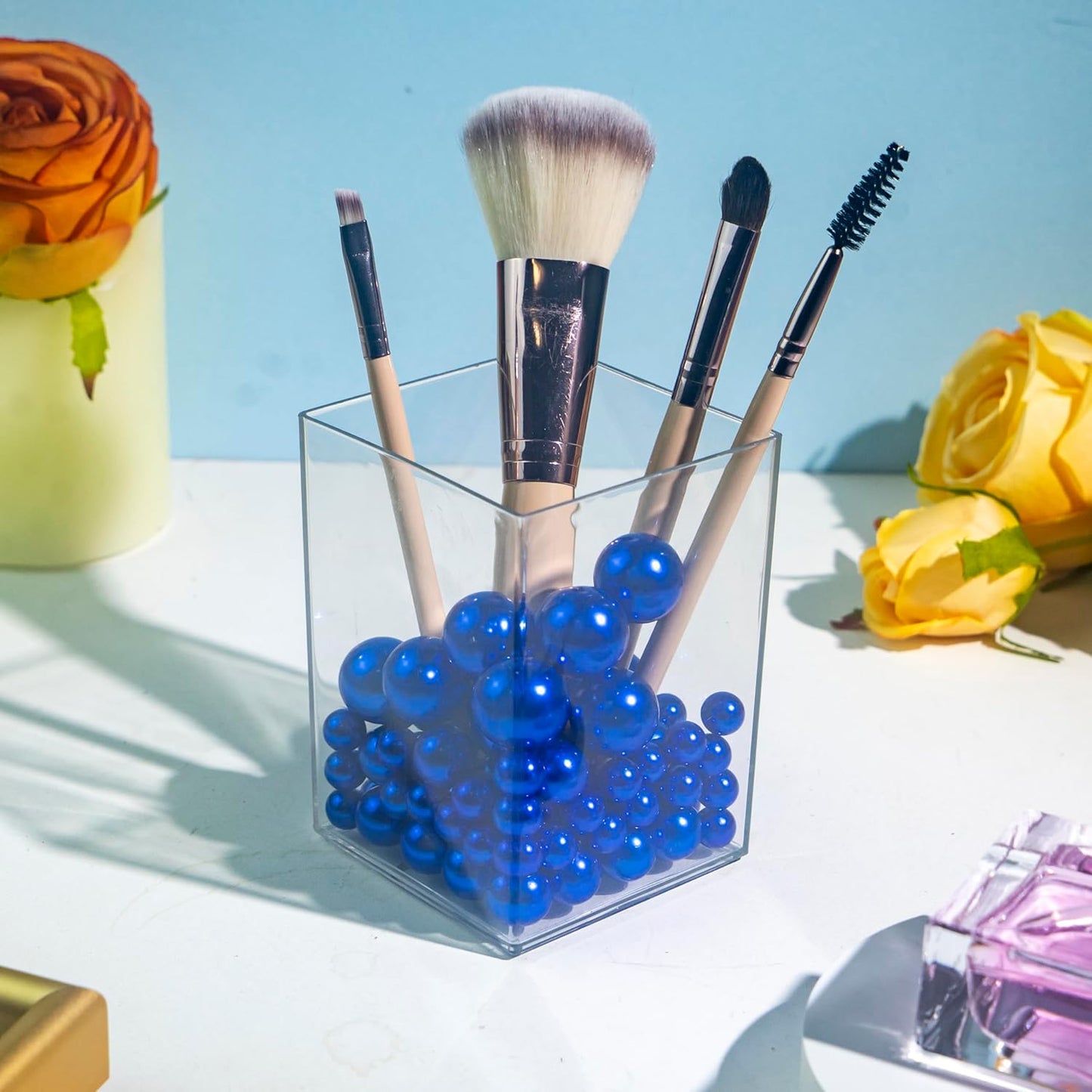 150Pcs Dark Blue Polished No Hole Faux Pearl Beads for Vase Filling Decorations, Plastic Pearls Vase Fillers, Table Scatters, Wedding Centerpiece, Home Decor, 8/14/20 mm