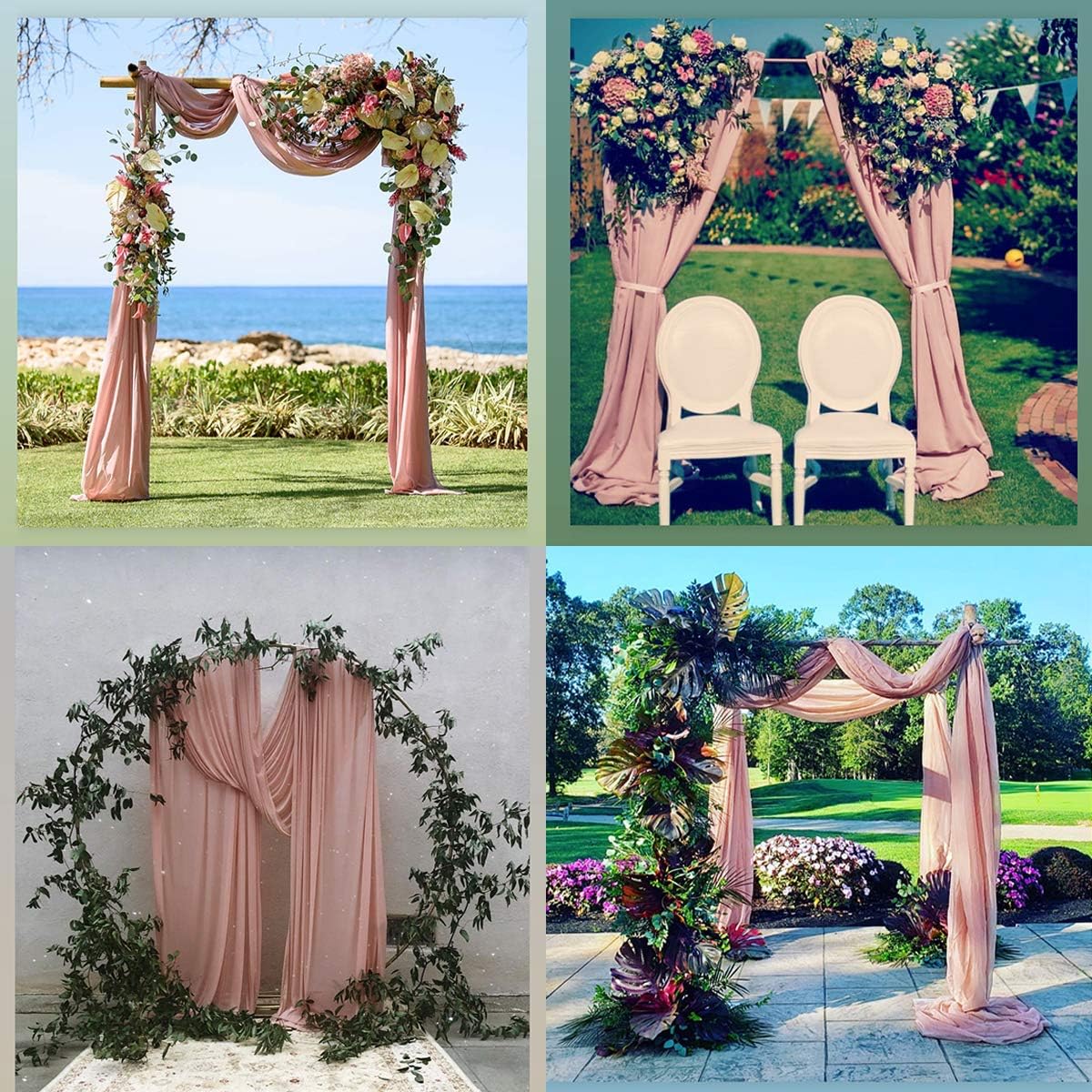 Socomi Wedding Arch Draping Fabric 3 Panels 29" x 19Ft Dusty Rose Sheer Chiffon Curtain Drapes 6 Yards for Wedding Ceremony Birthday Party Decoration