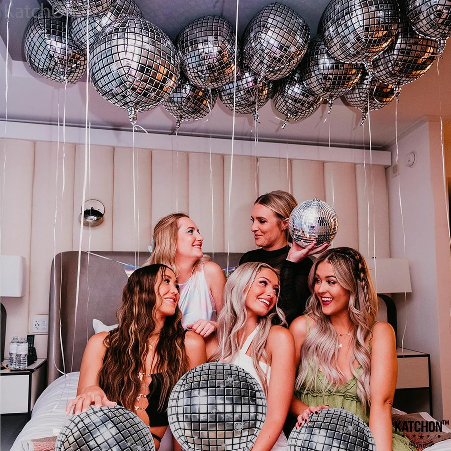 KatchOn, Big Silver Disco Ball Balloons - 22 Inch, Pack of 6 Disco Party Decorations | 4D Sphere Disco Balloons for Disco Bachelorette Party Decorations | Silver Birthday Decorations
