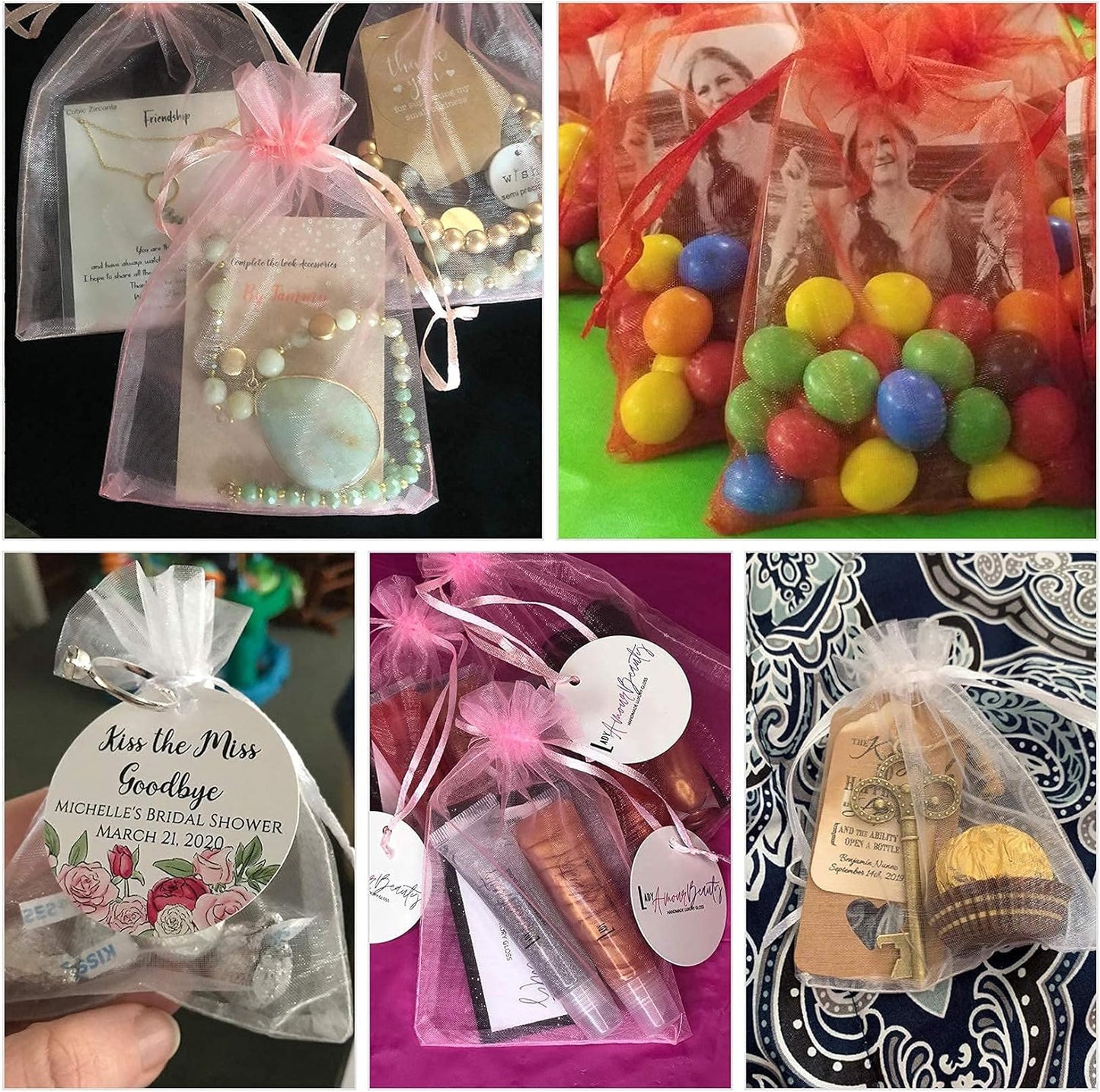 ANZNKU 100 Pack Premium Organza Bags, Black Drawstring Wedding Favor, 4x6 Inches Small Mesh for Halloween, Jewelry, Party, Christmas - Sheer Gift