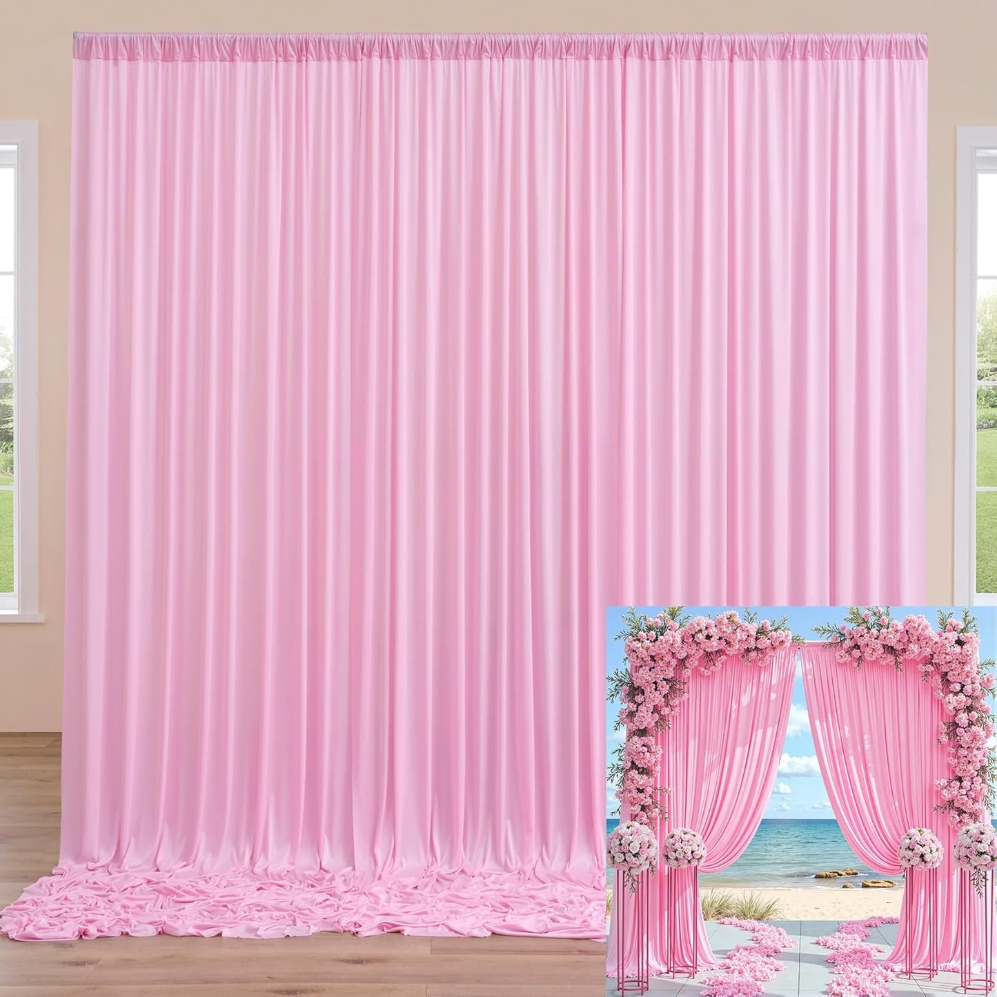 30ftx10ft Pink Backdrop Curtains for Party Background, Wrinkle Free Pink Photo Curtains Backdrop Drapes 6 Panels Back Drop Cloth for Wedding Birthday Photography Baby Shower Decor
