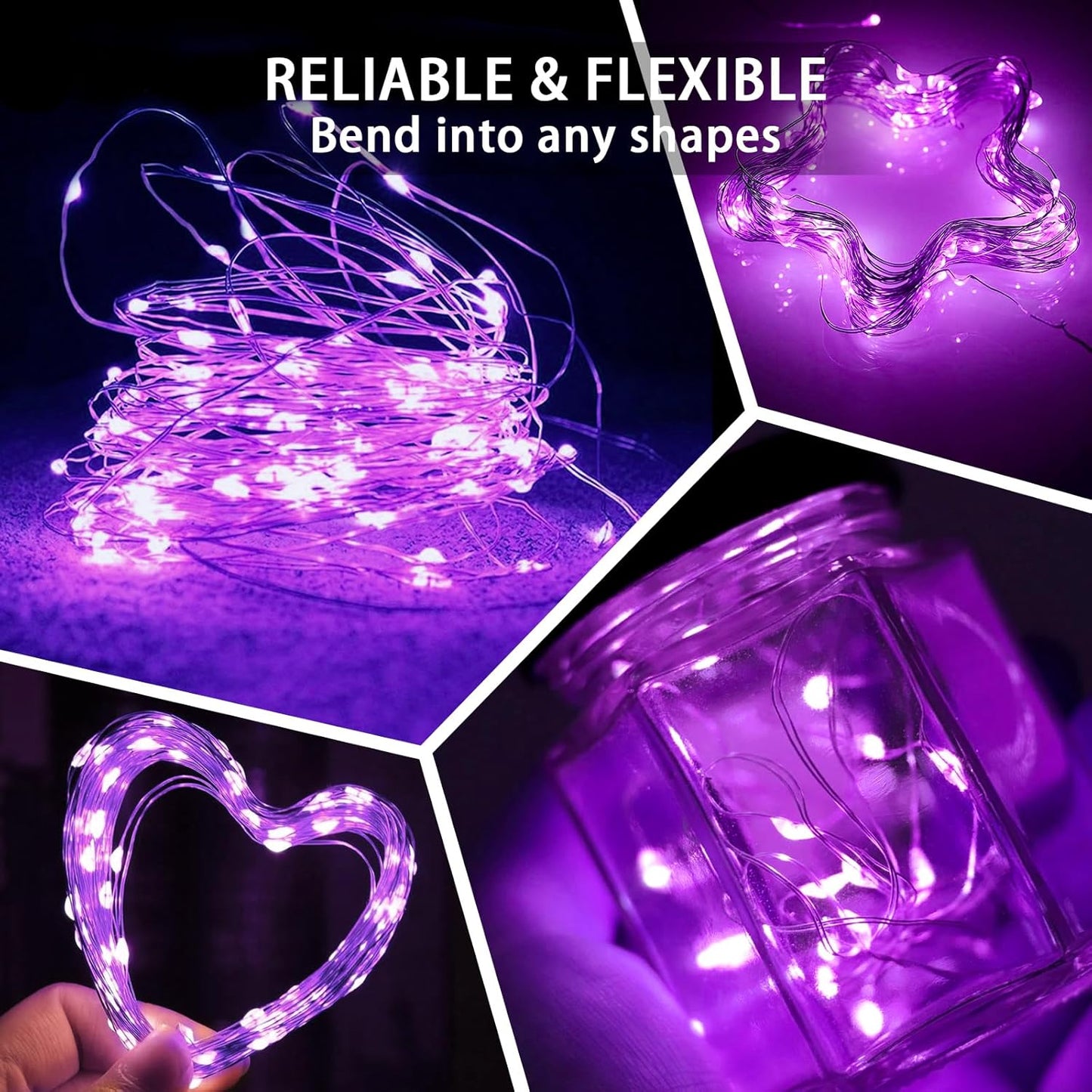 8 Pack Purple Fairy Lights 7Ft 20 LED Twinkle String Lights 3 Modes Battery Operated Waterproof Firefly Starry for Mason Jar Party Wedding Christmas Valentines Day Table Centerpieces