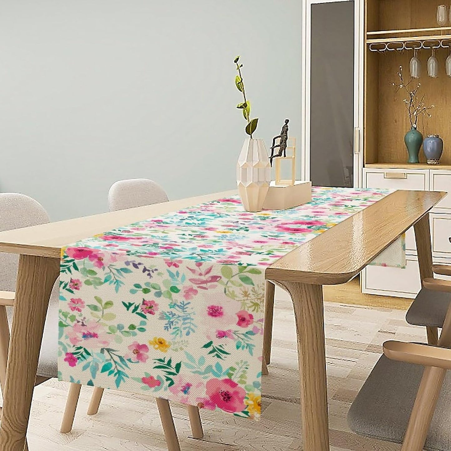 Watercolor Floral Table Runner, Colorful Botanical Spring Summer Nature Flower Aesthetic Table Runner for Kitchen Dinning Table Runner Decor Home Wedding Party Holiday, 13x120 Inch