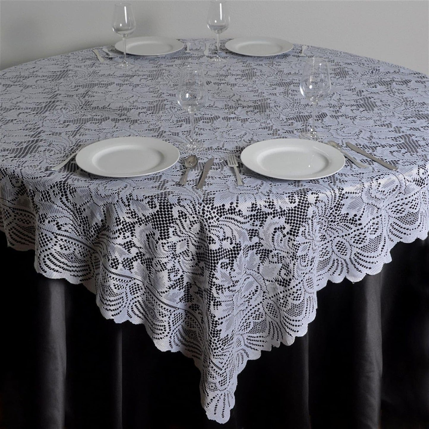 Efavormart 72" x 72" Jolly Good Lace Table Square Tablecloth Overlay-White Square Tablecloth Cover for Wedding Party Event Banquet