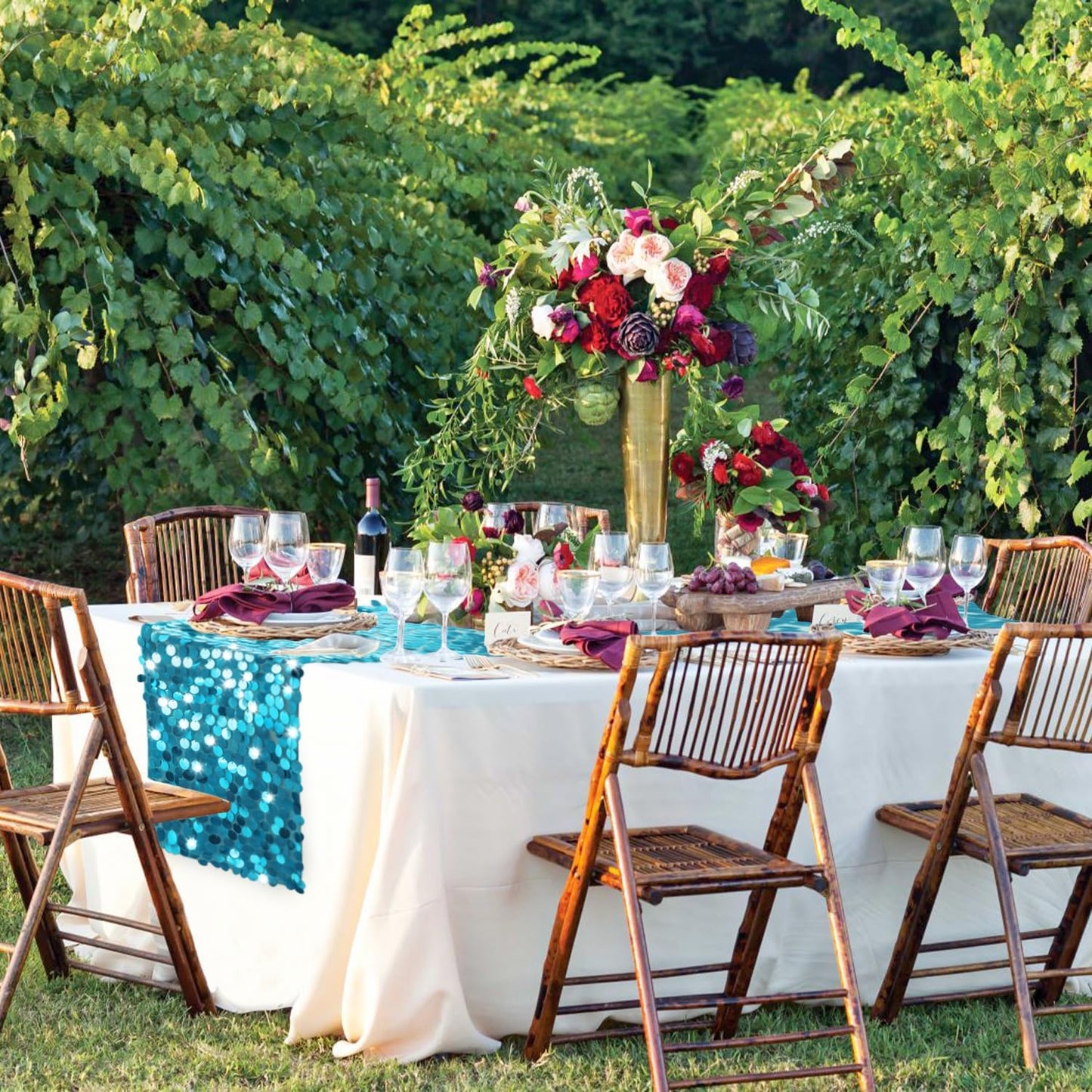 VHH Sequin Table Runner 12 x 108 inches Turquoise Table Runner, Glitter Runner for Party Wedding Birthday, Party Spring Easter Rustic, Birthday Supplies Decorations (1 Pack).