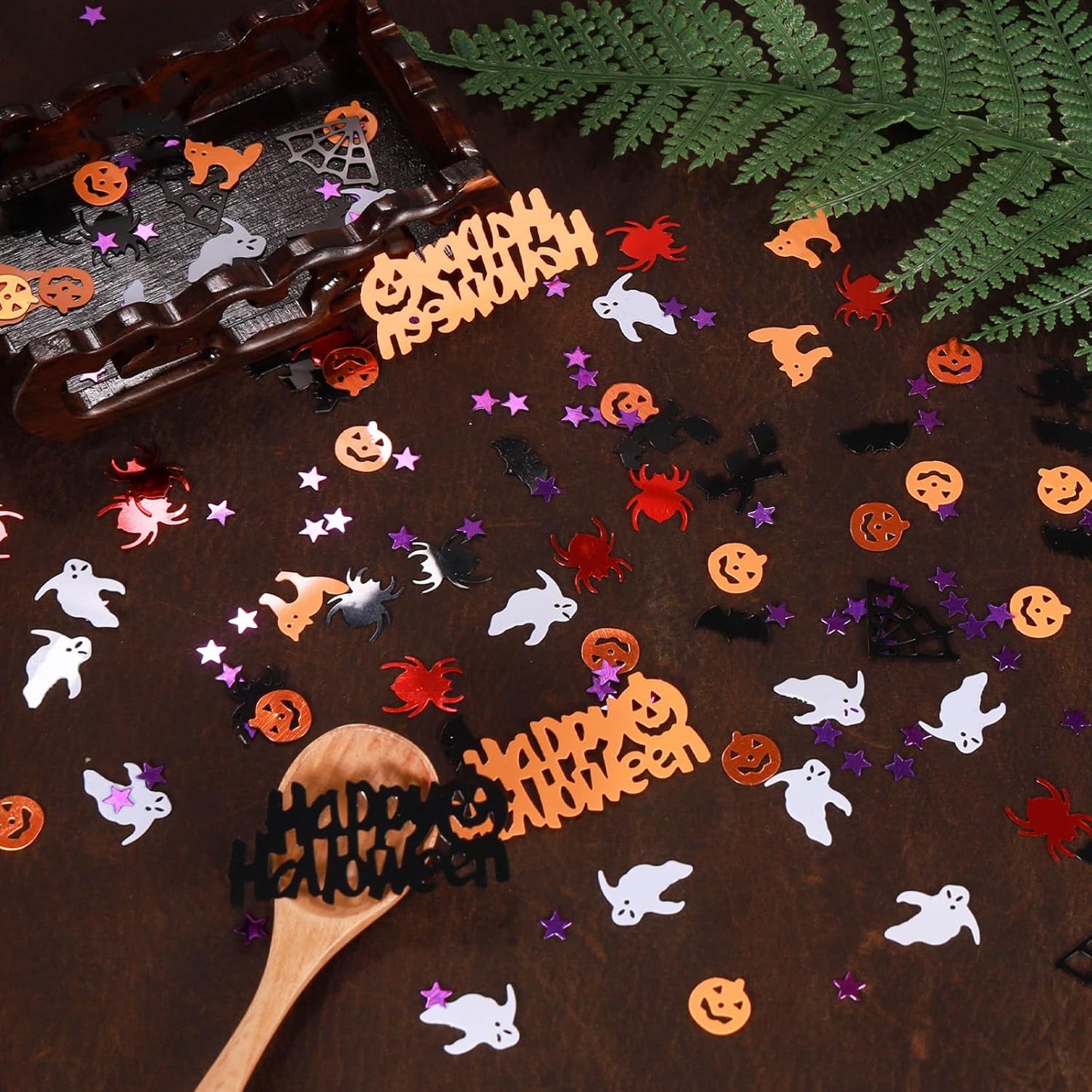 Halloween Party Table Scatter Confetti, 3000 Pcs Pumpkin Spider Webs Bat Foil Metallic Confetti for Halloween Party Table Decorations