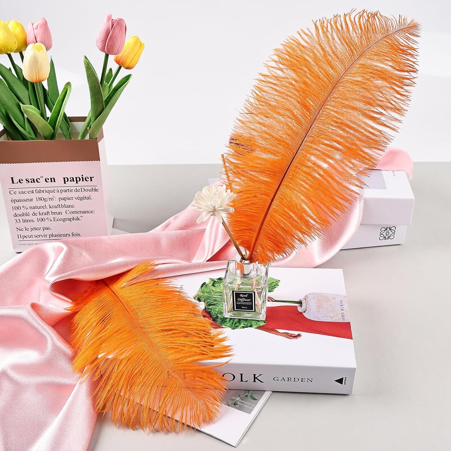 THARAHT Orange Ostrich Feathers 12pcs Natural Bulk 8-10Inch 20cm-25cm for Crafts Wedding Party Centerpieces Halloween and Home Decoration Feathers