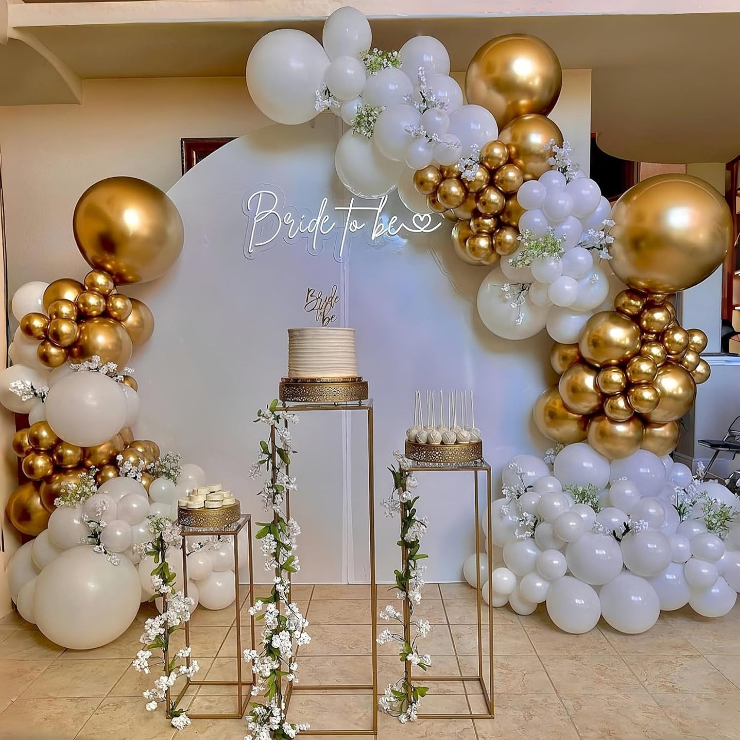 Metallic Gold Balloons Set, Pack of 35 12 Inch White Gold Confetti Latex Balloon, Gold and White Birthday Party Balloons for Women Girls Wedding Engagement Baby Bridal Shower Party Decorations