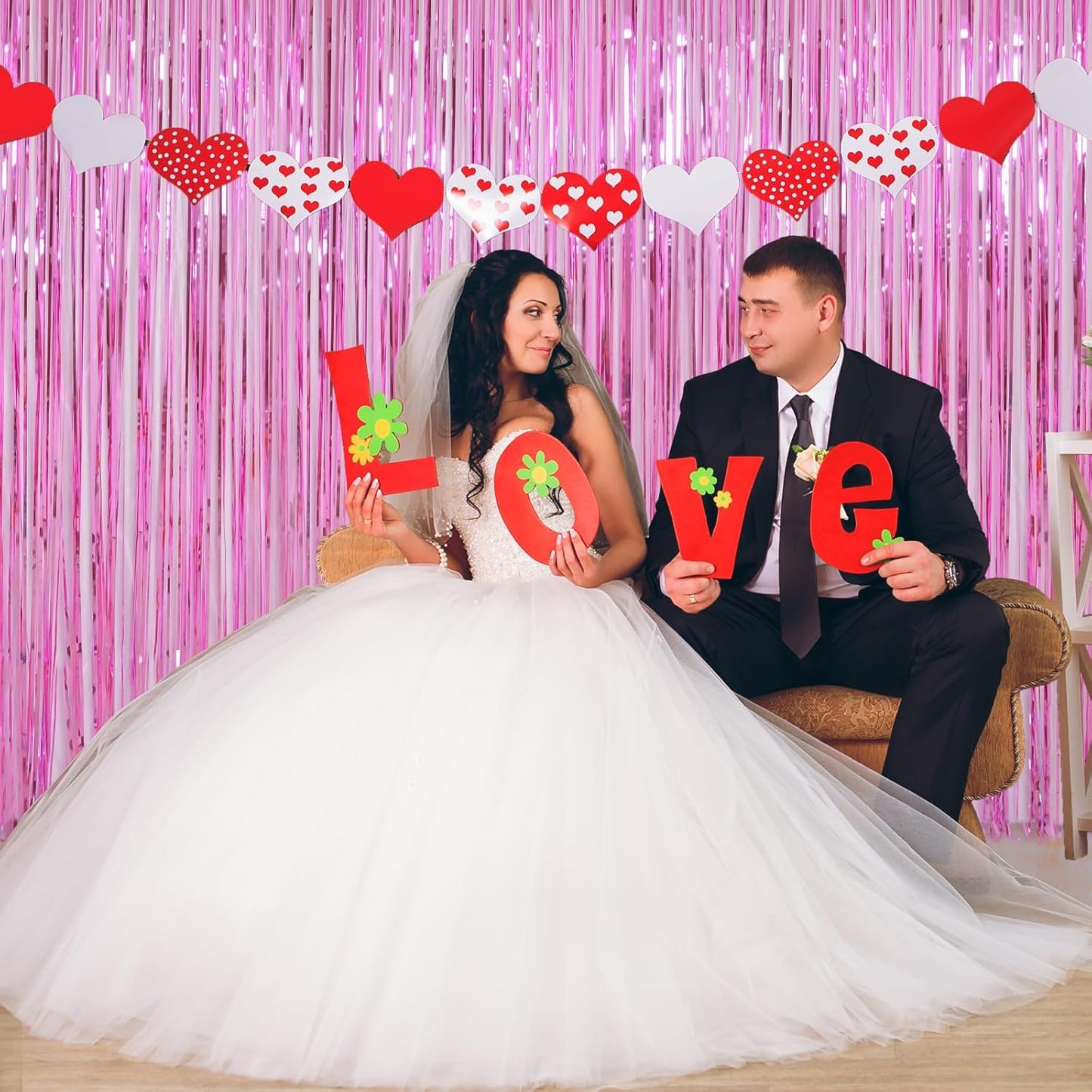 Pink Foil Fringe Curtains Tinsel Backdrop, Melsan 3.2 x 8 ft Metallic Tinsel Curtains Party Decorations for Baby Shower,Babbie, Mermaid Themed Birthday Party Backdrop - Pack of 2