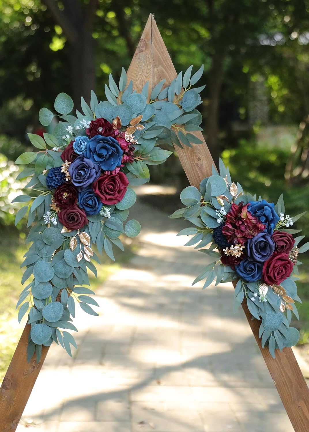 Artificial Navy Blue Wedding Arch Flower Swags Set of 2 for Wedding Welcome Signs Floral and Wedding Reception Ceremony Decorations, Burgundy Wedding Flowers Decor
