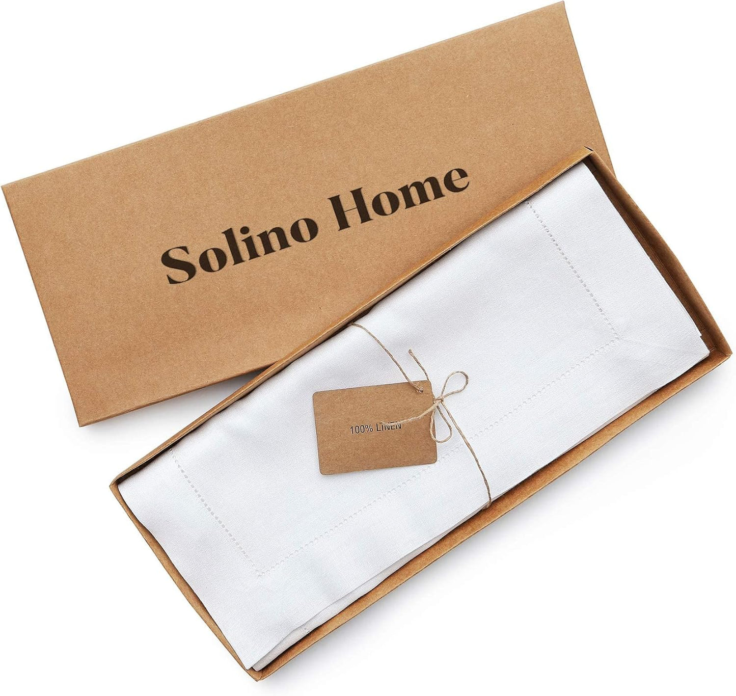 Solino Home Linen White Table Runner 60 Inches - Classic Hemstitch, 100% Pure Linen Coffee Table Runner 14 x 60 Inch Ideal for Dresser Tables - Fall, Halloween, Thanksgiving, Christmas, Holiday