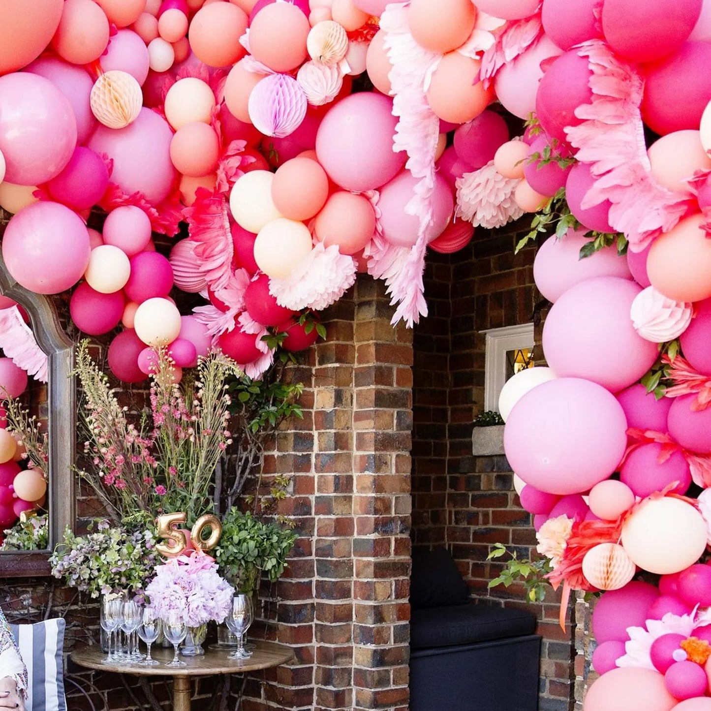 110pcs Hot Pink Balloons 12 Inch Fuschia Latex Balloon Garland Arch Kit for Birthday Baby Shower Anniversary Graduation Wedding Party Decorations