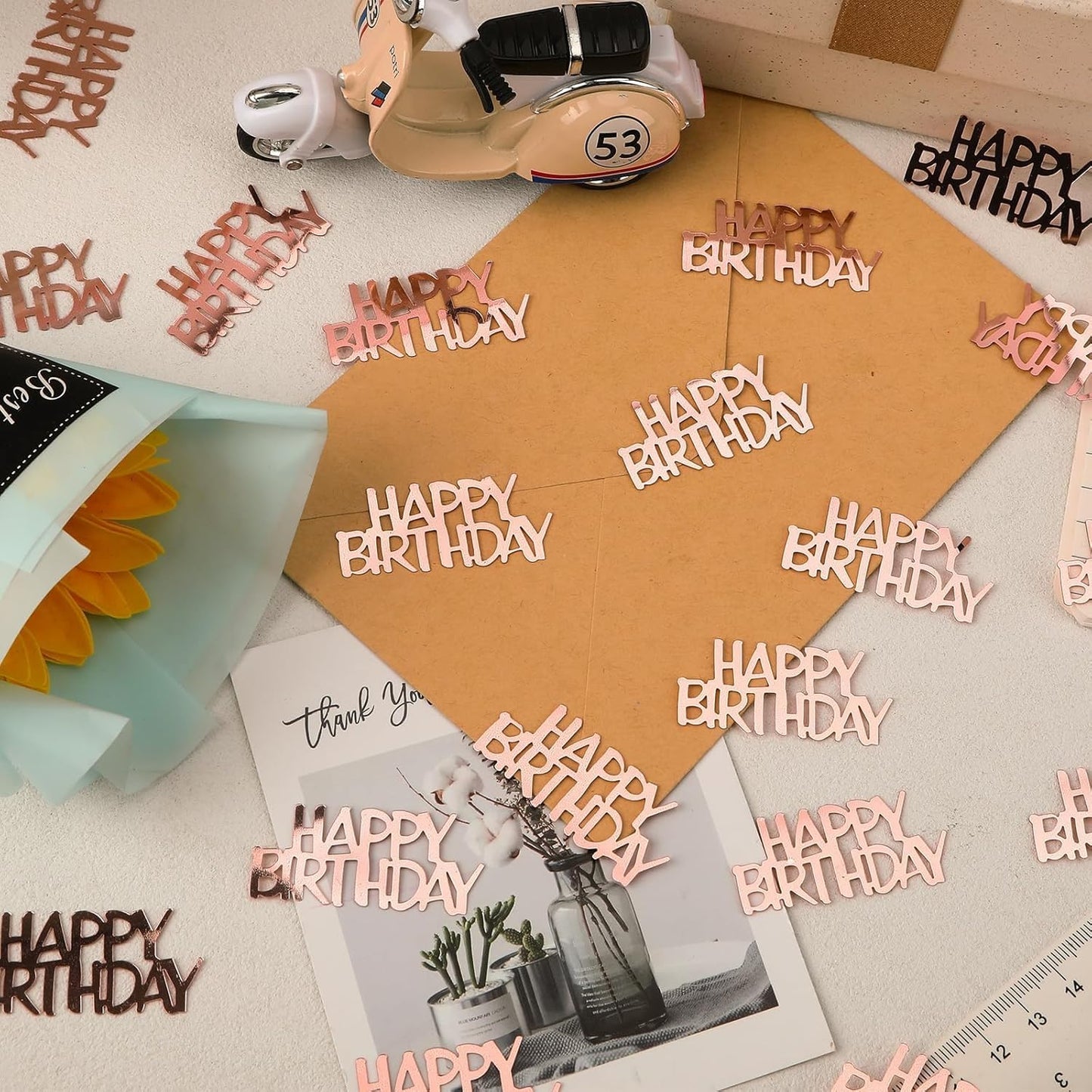 MARFOREVER Rose Gold Happy Birthday Glitter Confetti, Birthday Party Metallic Foil Table Confetti Cake Balloon Sprinkles Table Centerpiece for Adult Baby Party Decorations