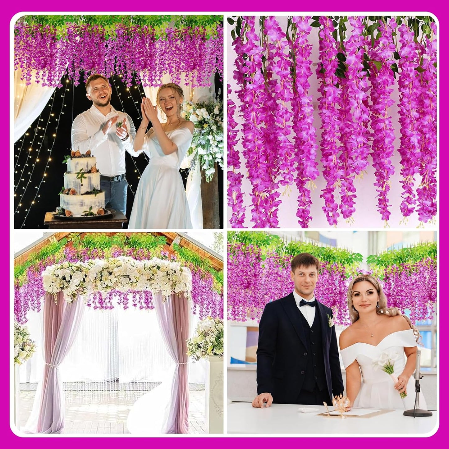 12 Pack Purple Red Wisteria Hanging Flowers Garland, 3.77 Feet Artificial Flower Vines, Fake Wisteria, Artificial Vines Hanging Garland for Backdrop Outdoor Yard Garden Decor