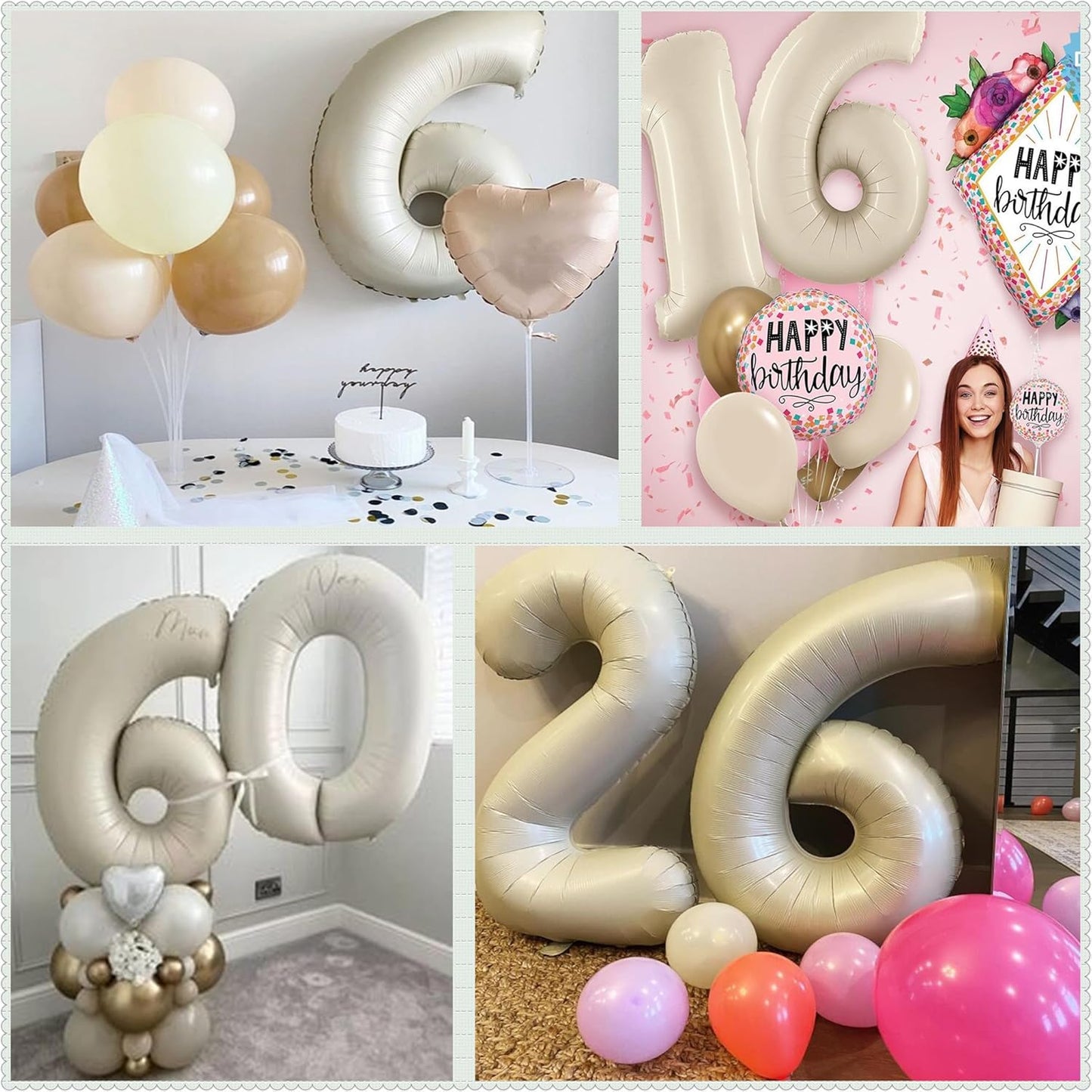 40 Inch Cream White Number 6 Balloon - Mylar Big Foil Helium Number 16 26 36 46 56 66 - Party Decorations, Boy Baby Shower Decorations