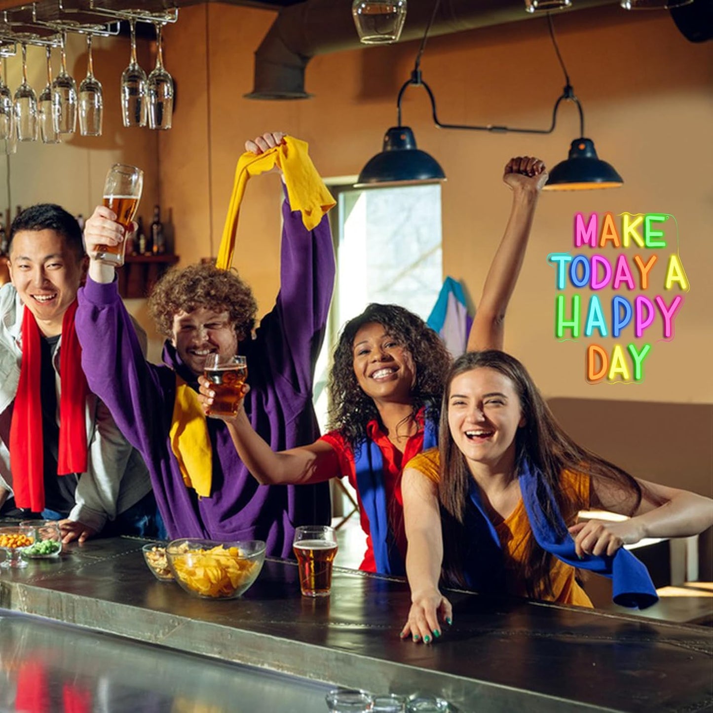 Make Today a Happy Day Neon Sign,Dimmable Positive Quote Neon Light Inspirational Letter LED Light for Wedding School Office(11.81 * 14.57In)