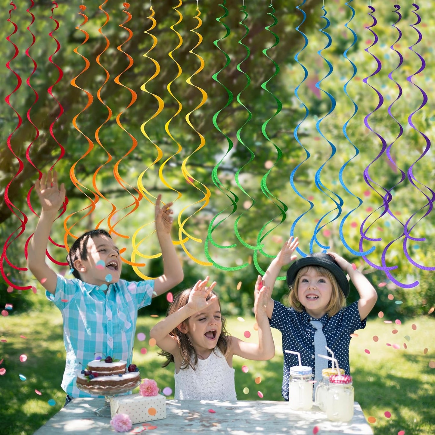 36 Pcs Rainbow Hanging Swirl Decorations Colorful Felt Swirl Streamer Spiral Ceiling Decorations Garland for Birthday Wedding Bridal Shower Baby Shower Carnival Fiesta Festival Party Supplies