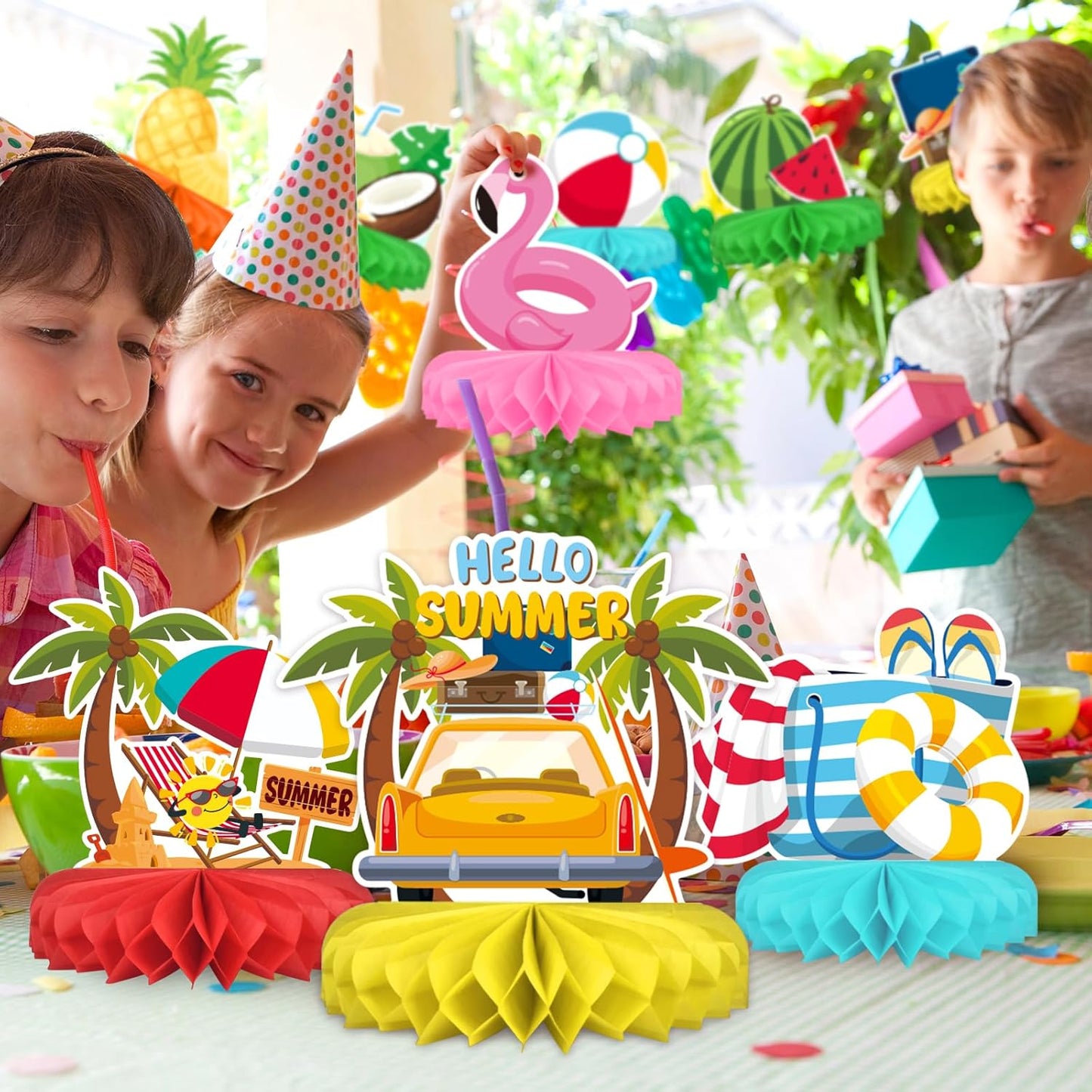 Beach Party Decorations Kit - Beach Themed Honeycomb Centerpieces and Table Decor for Summer & Pool Party Decorations