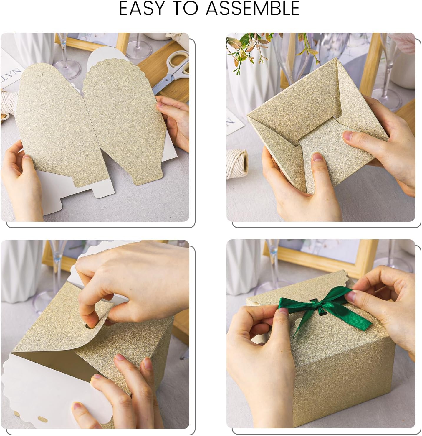 VGOODALL Gold Treat Boxes, Glitter Candy Box with Ribbon Paper Treat Boxes for Wedding Cookie Chocolates Small Gifts