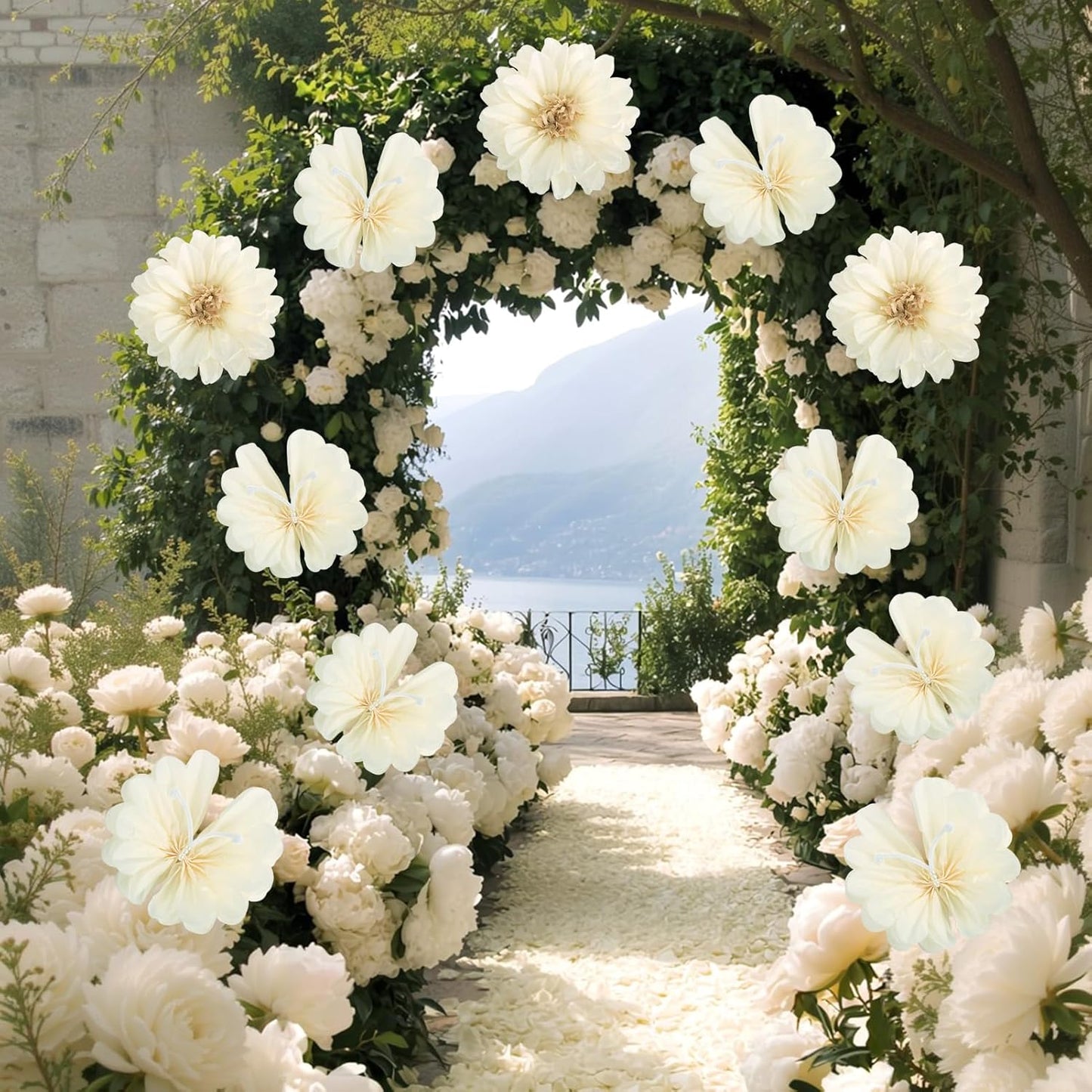 12PCS White Daisy Tissue Paper Pom Poms, Butterfly Birthday Decorations, Butterfly Wedding Wall Decor, Tissue Paper Flower Decoration for Wall Wedding Baby Shower Decor