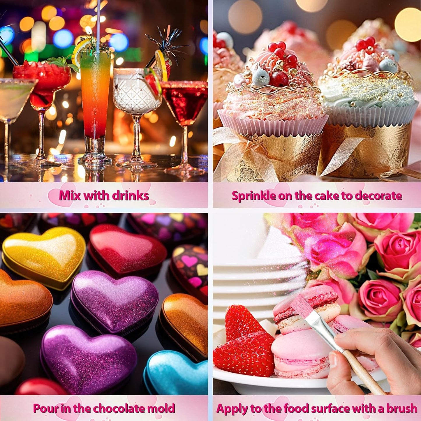 Aheroi Edible Glitter, 30 Colors Luster Dust Edible Glitter Pack for Drinks, Food Glitter Edible Shimmer Dust Powder, Edible Dust for Cocktail Chocolate Fondant Cake Decorating(4g/0.14oz)