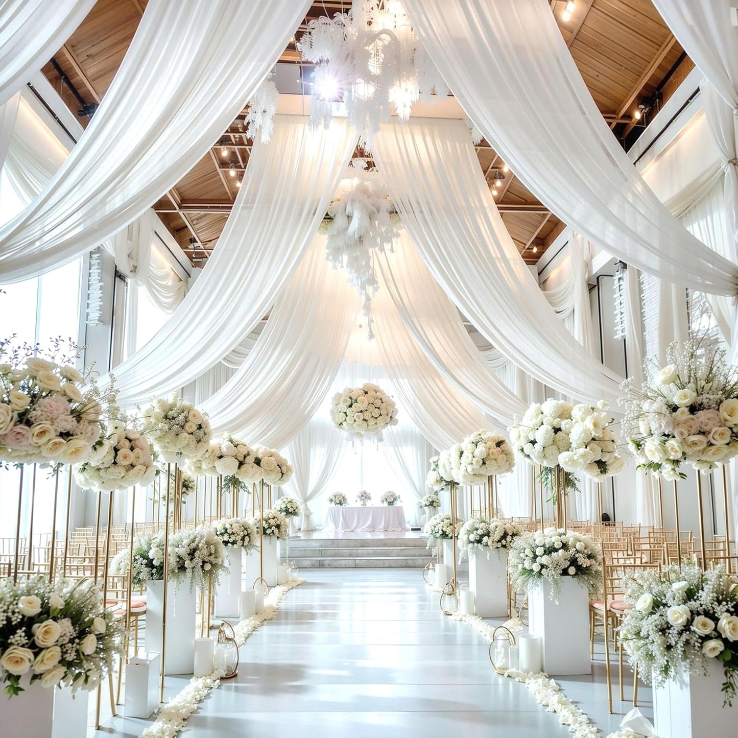 Wedding Arch Draping Fabric,2 Panels 18FT White Wedding Arch Drapes Chiffon Fabric Drapery Arch Decorations for Ceremony Reception Party Ceiling Backdrop