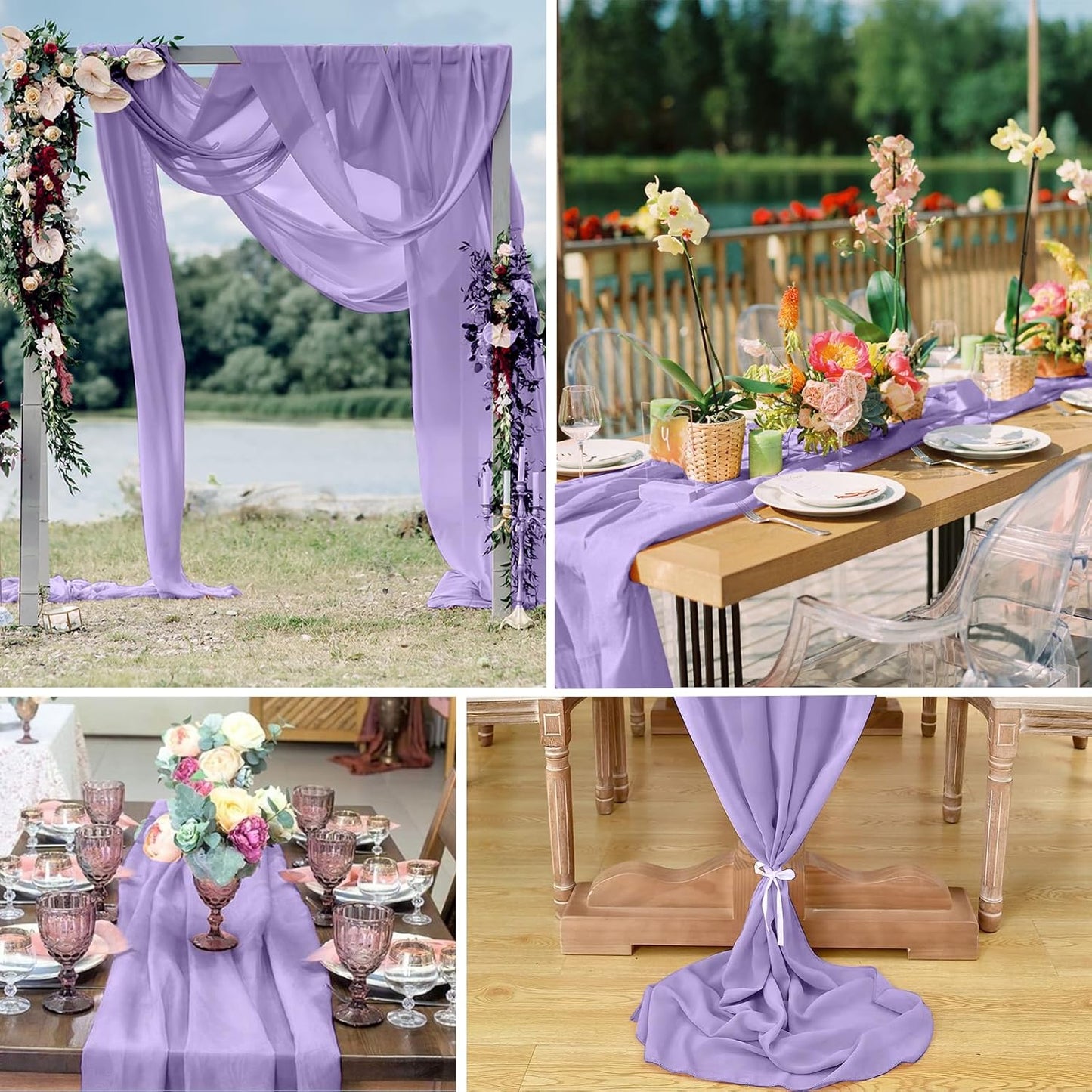 10 Pack 10ft Light Purple Chiffon Table Runners Wedding Table Runner Sheer Romantic Tulle Table Runner for Christmas Wedding Bridal Tea Party Baby Shower Birthday Party Table Decorations(120 x 12 in)