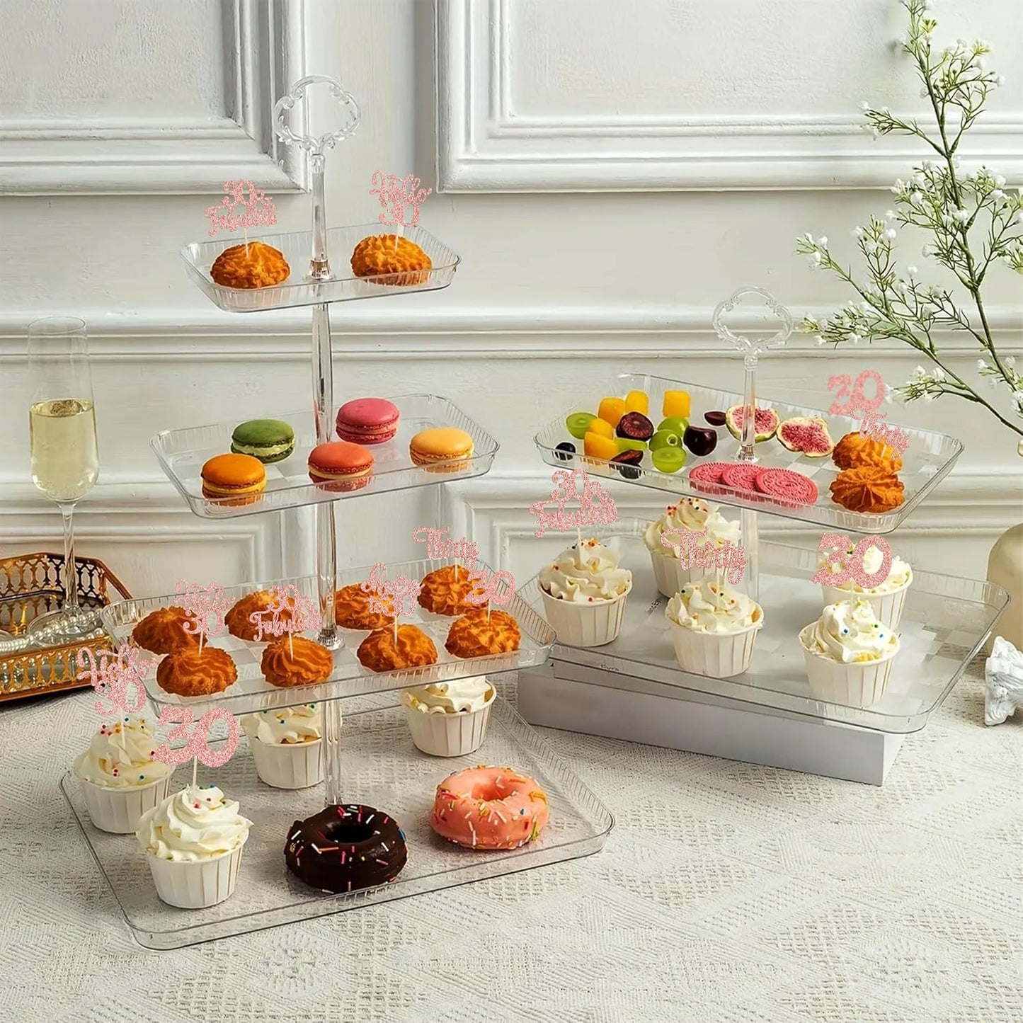 30Pcs Happy 30th Birthday Cupcake Toppers Rose Gold Glitter Thirty Cheers to 30 Birthday Cupcake Picks for Happy 30th Birthday Anniversary Party Cake Decorations Supplies