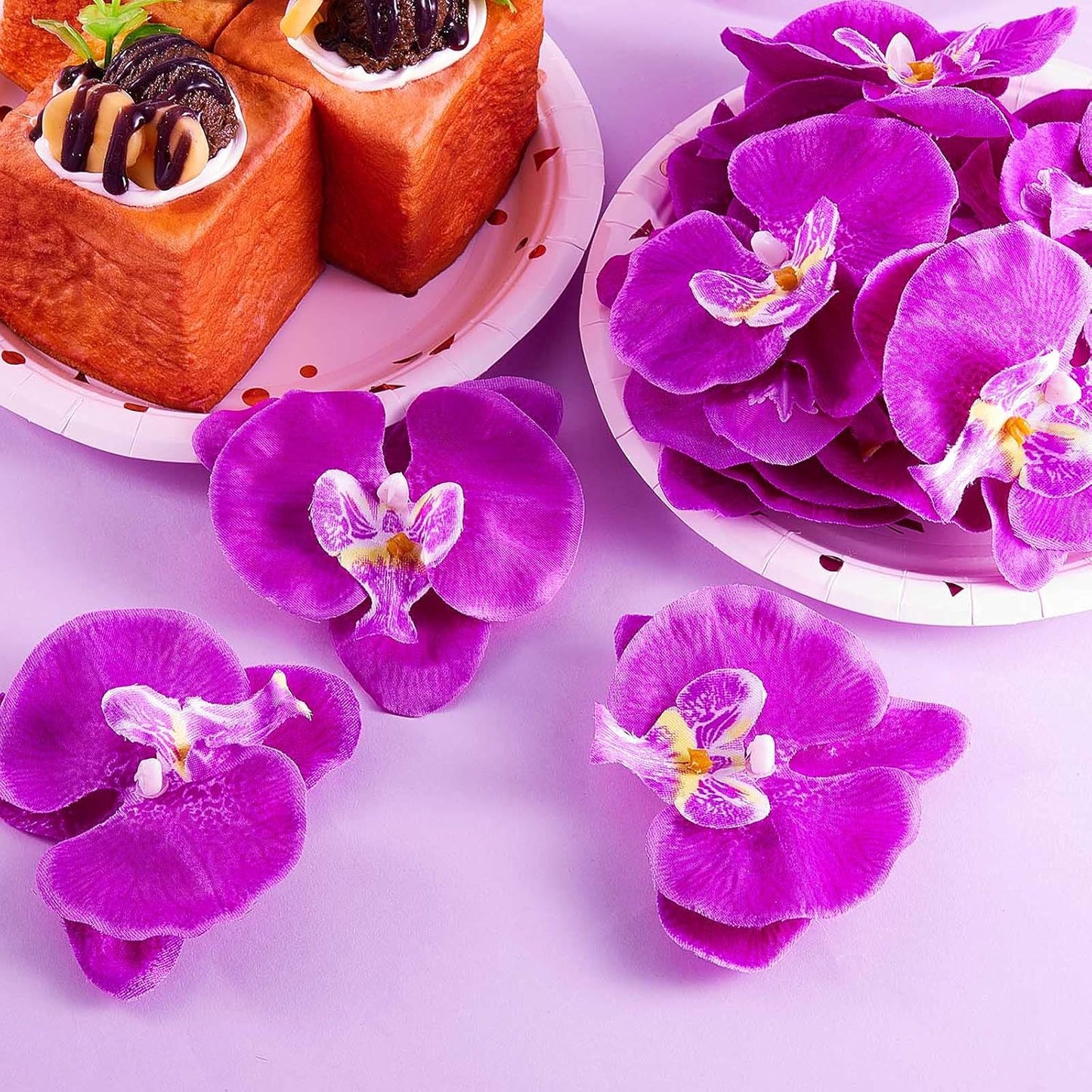 40 Pieces Orchid Petals Artificial Decorations Orchids Heads Flowers Faux Silk Phalaenopsis Butterfly Flower Heads for DIY Craft Home Wedding Party (Dark Purple)