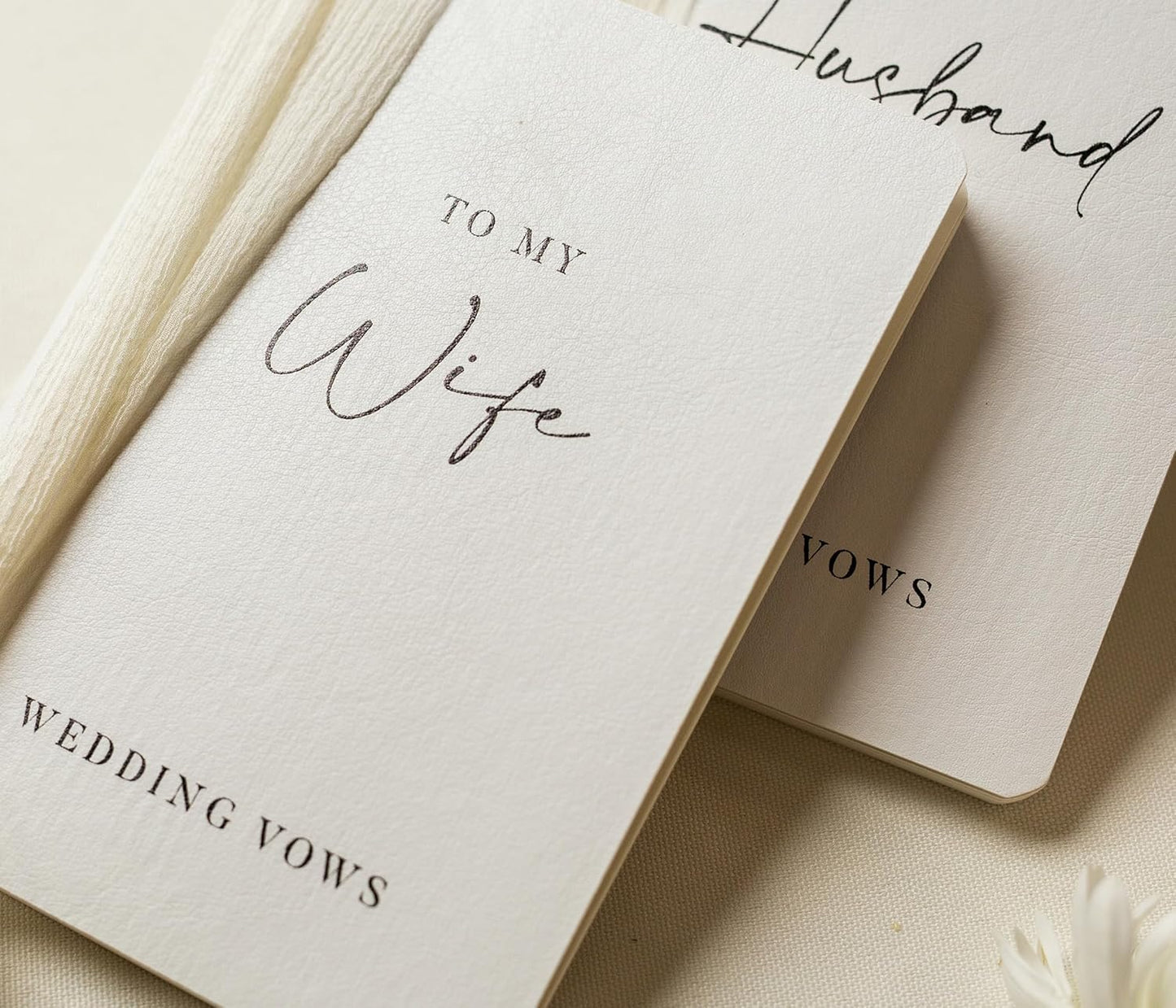 Modern Album Designs White Vow Books with Ribbons (Set of 2) - 5.625 x 4 Minimalist Pocket Sized Wedding Ceremony Vow Renewal Speech Notebook Journal, Gift for Bride & Groom To Be, 48 Lined Pages