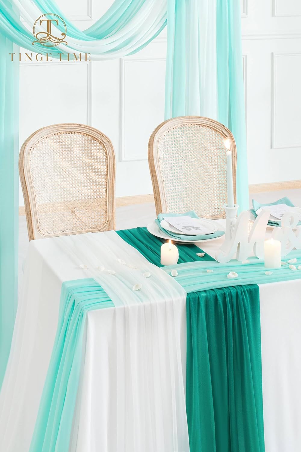 TINGE TIME 3 Panels Wedding Arch Draping Fabric, 30" x 20ft Dark Teal Chiffon Fabric Drapery Sheer Backdrop Curtain for Weddings Ceremony Party Decoration, Wedding Arch Drapes for Weddings Ceremony