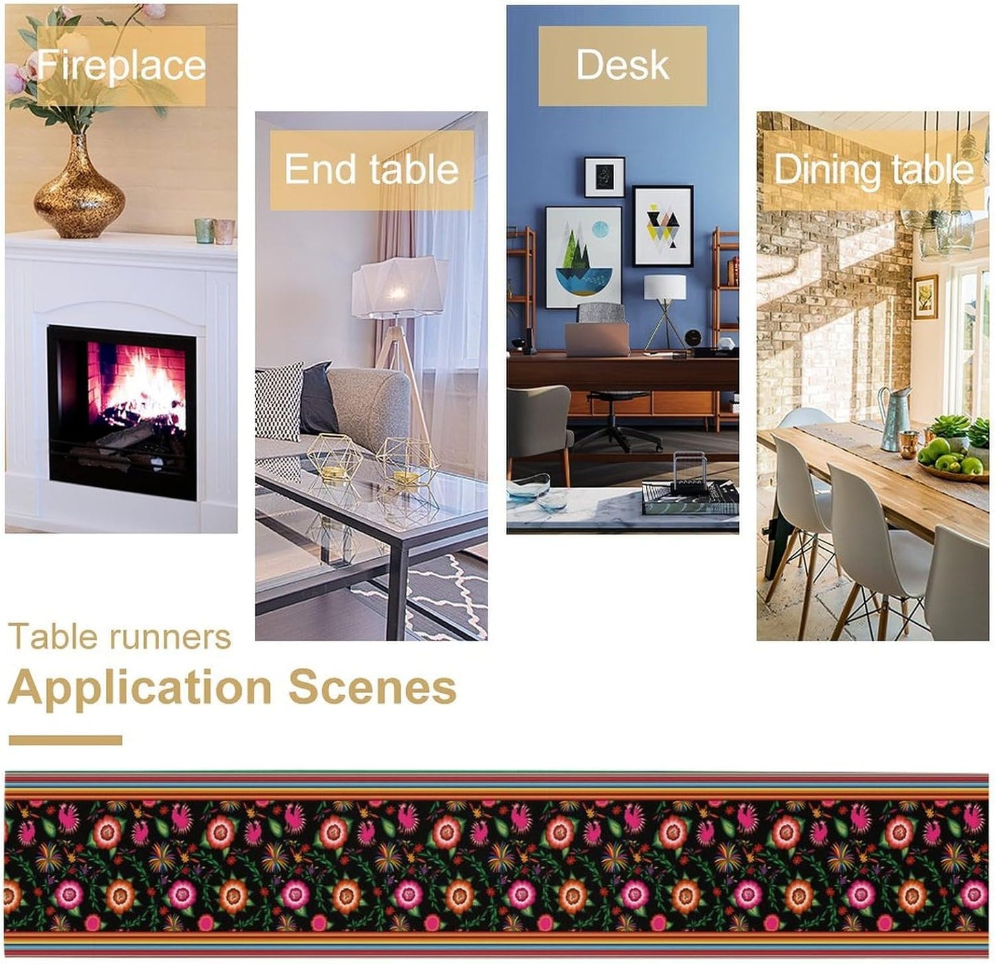 Mexican Table Runner,Colorful Flowers Cinco De Mayo Decor Table Runner for Kitchen Dining Table Home Party Decoration 13x72 Inch